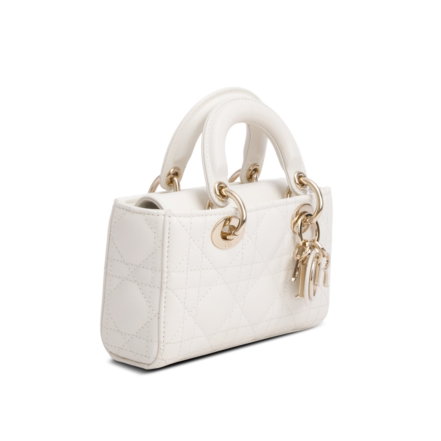 Christian Dior 2024 White Lambskin Cannage Micro Lady D-Joy w/ Box & Straps