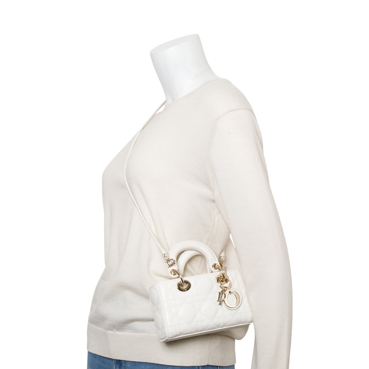 Christian Dior 2024 White Lambskin Cannage Micro Lady D-Joy w/ Box & Straps