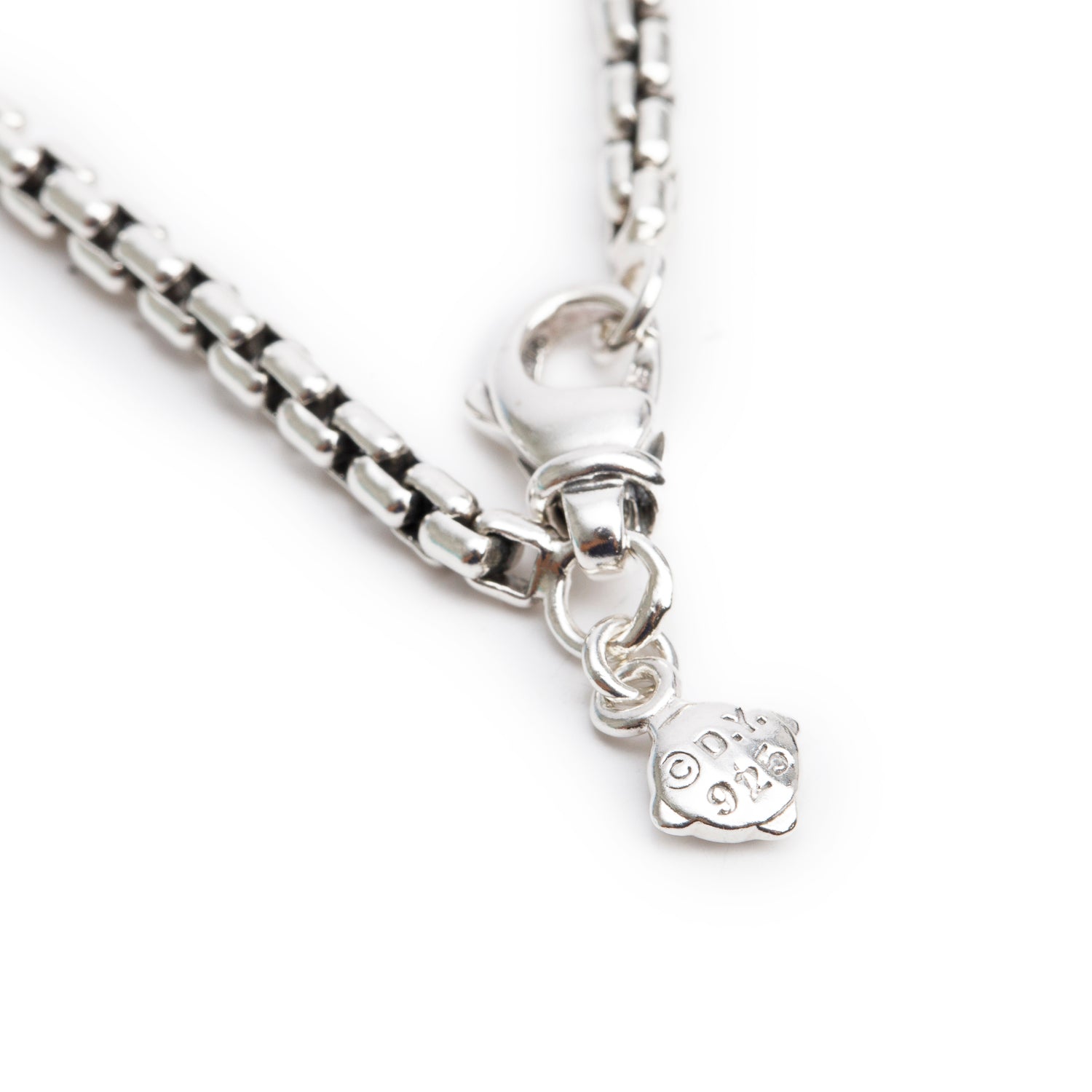 David Yurman Sterling Silver 10 Diamond Ball Station Long Box Chain Necklace