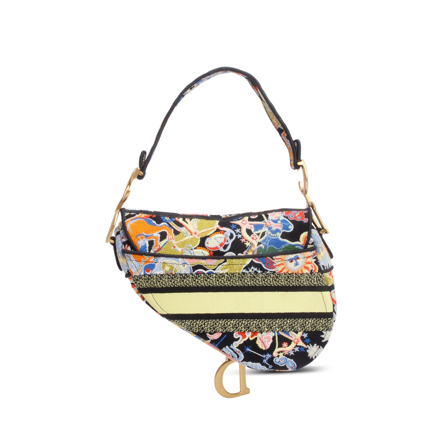 Christian Dior Multicolor Canvas Embroidered Zodiac Fantastico Saddle Bag w/ Box, Strap & Receipt