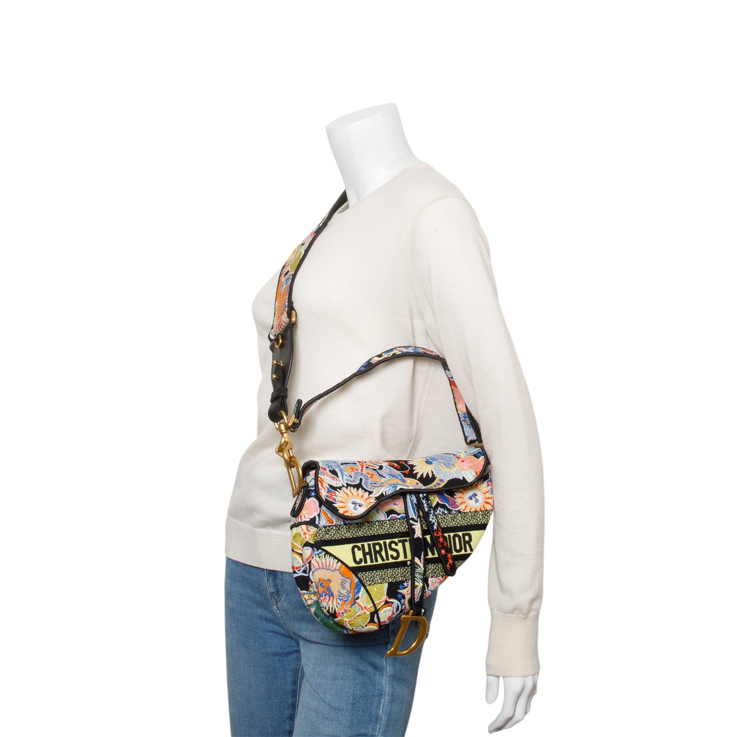 Christian Dior Multicolor Canvas Embroidered Zodiac Fantastico Saddle Bag w/ Box, Strap & Receipt