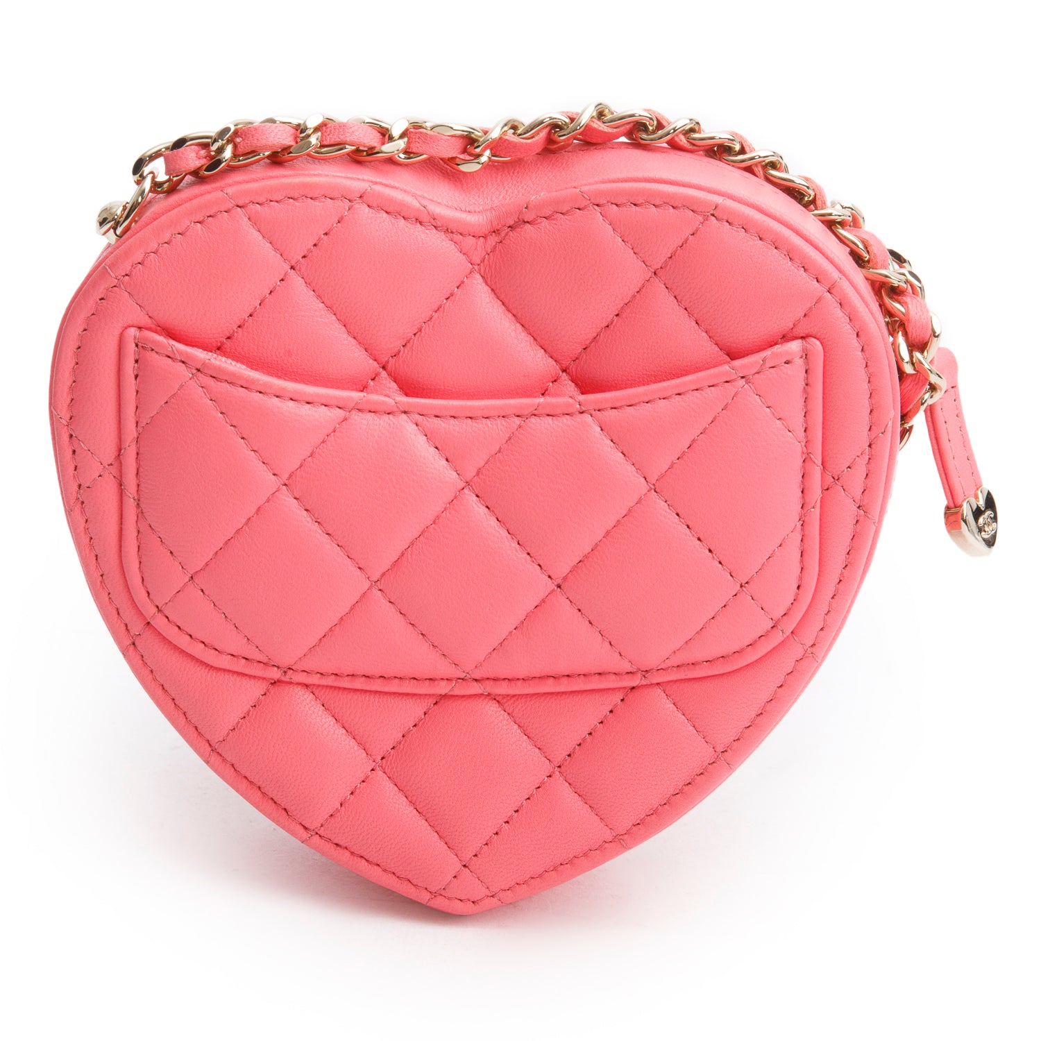 Chanel 2021 Pink Lambskin Leather Mini CC In Love Heart Bag w/ Authenticity Card