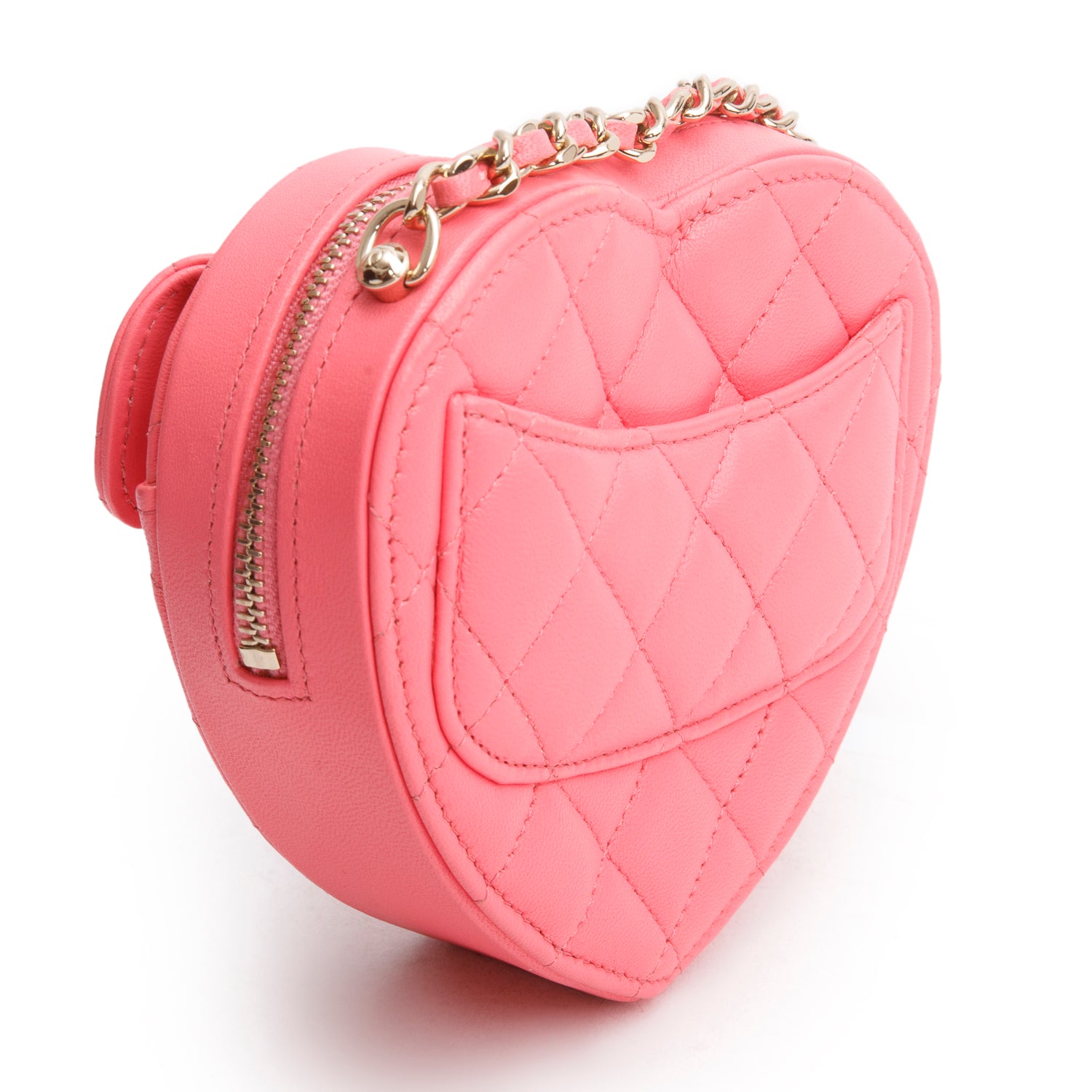 Chanel 2021 Pink Lambskin Leather Mini CC In Love Heart Bag w/ Authenticity Card