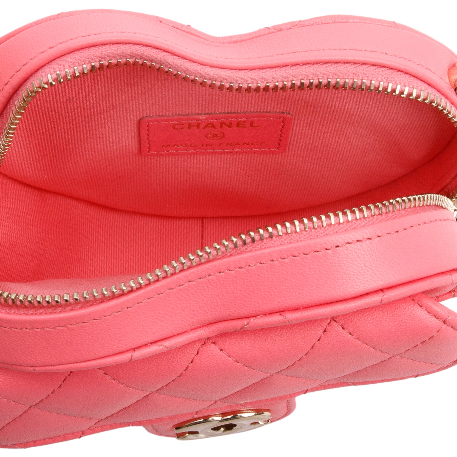 Chanel 2021 Pink Lambskin Leather Mini CC In Love Heart Bag w/ Authenticity Card