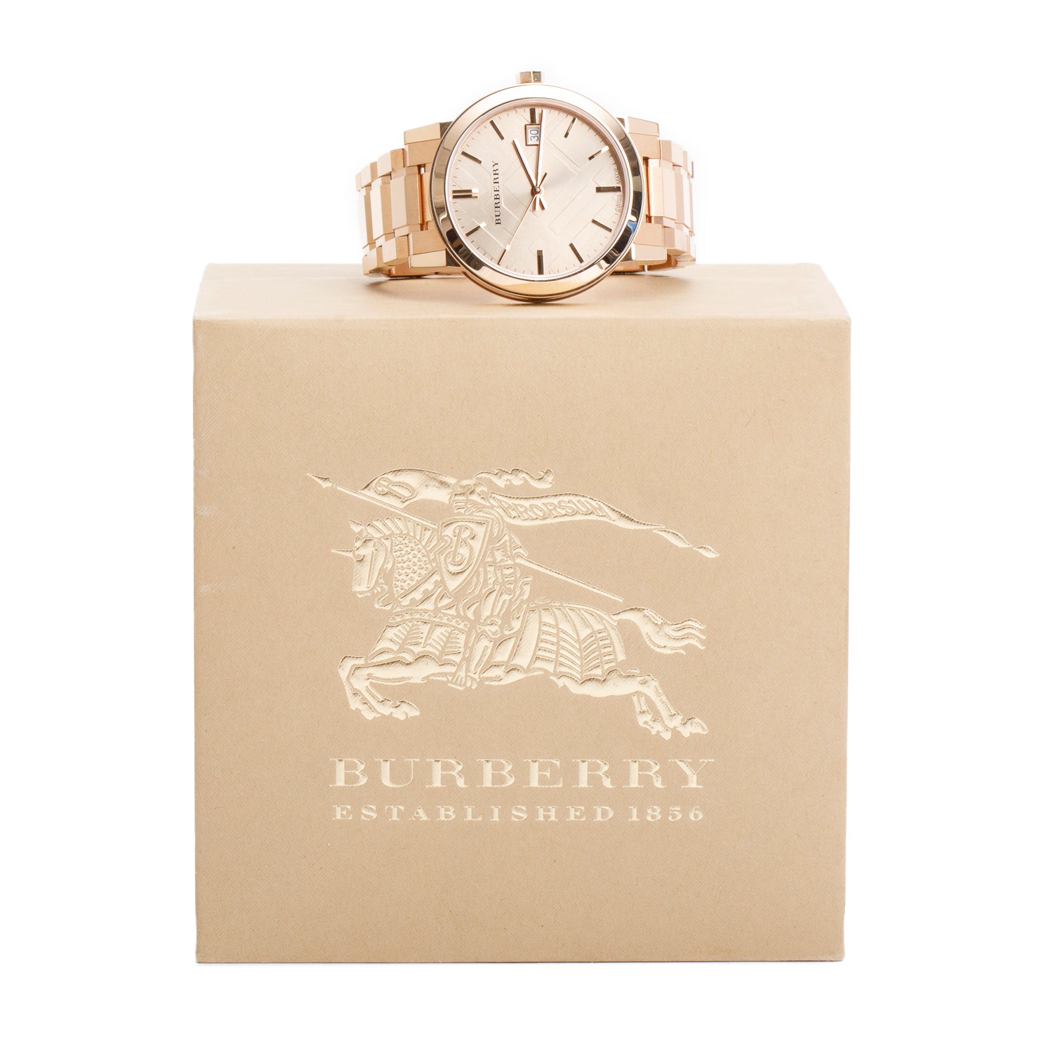Burberry Rose Gold Plated Stainless Steel BU9034 The City 38 MM Quartz Watch w/ Box
