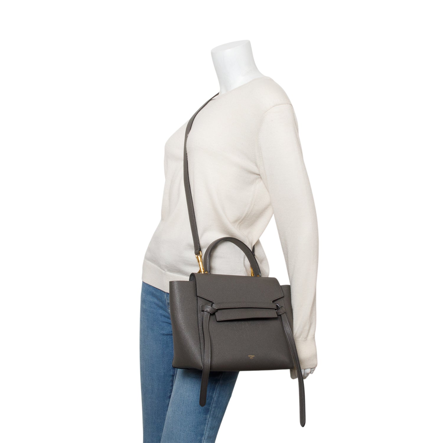 Celine Grey Grained Calfskin Micro Belt Bag w/ Strap