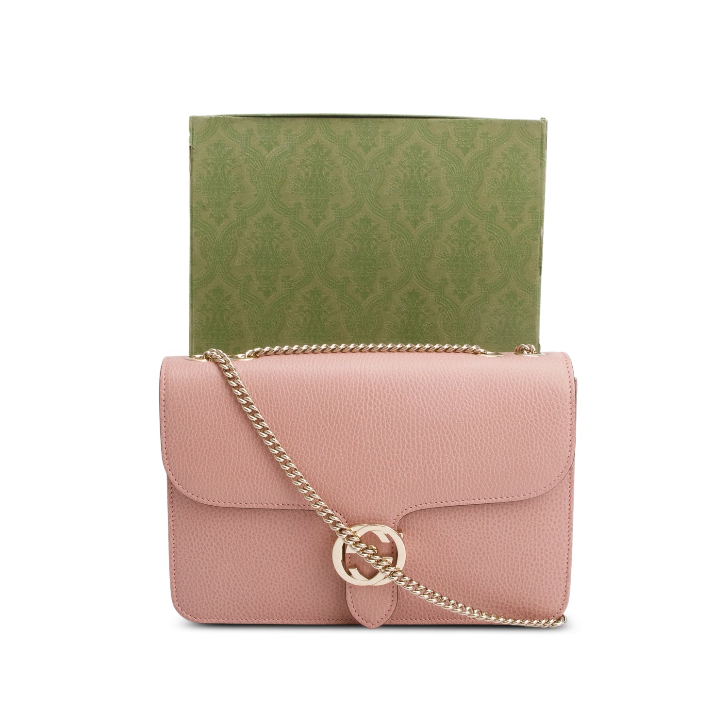 Gucci Pink Calfskin Leather Medium Dollar Interlocking GG Shoulder Bag w/ Box