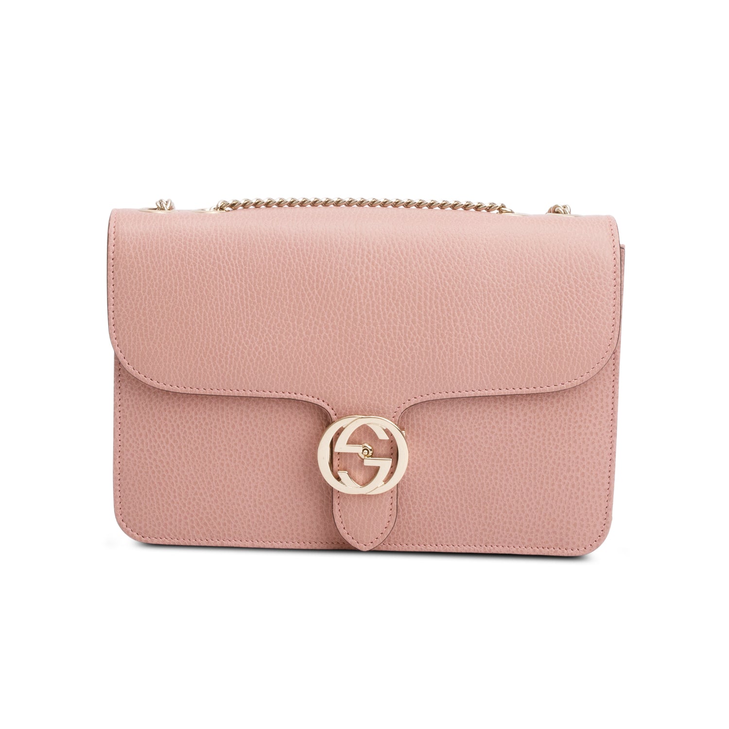 Gucci Pink Calfskin Leather Medium Dollar Interlocking GG Shoulder Bag w/ Box