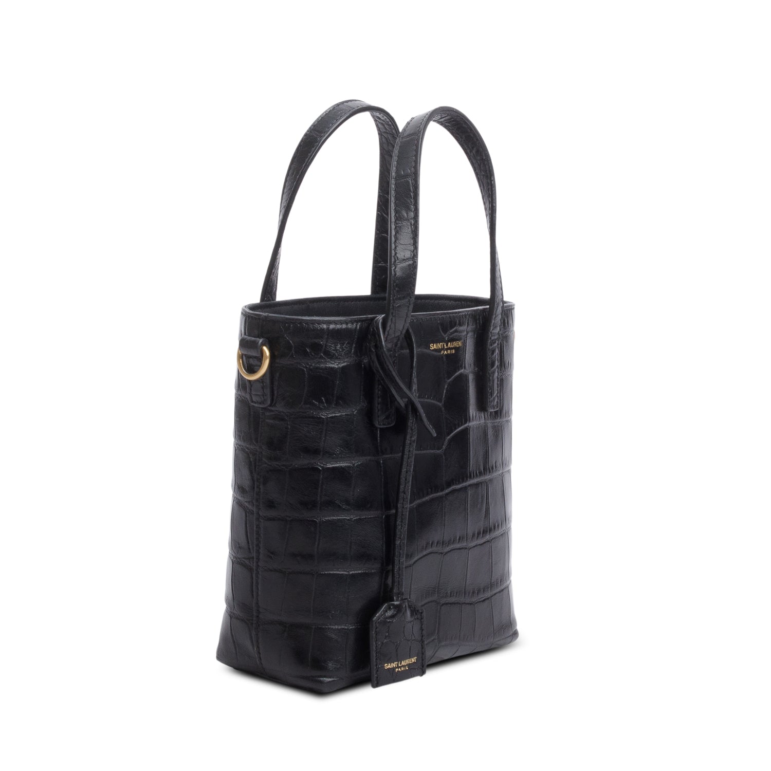 Saint Laurent 2023 Black Croc Embossed Calfskin Mini Toy Shopper Tote w/ Box, Strap & Receipt