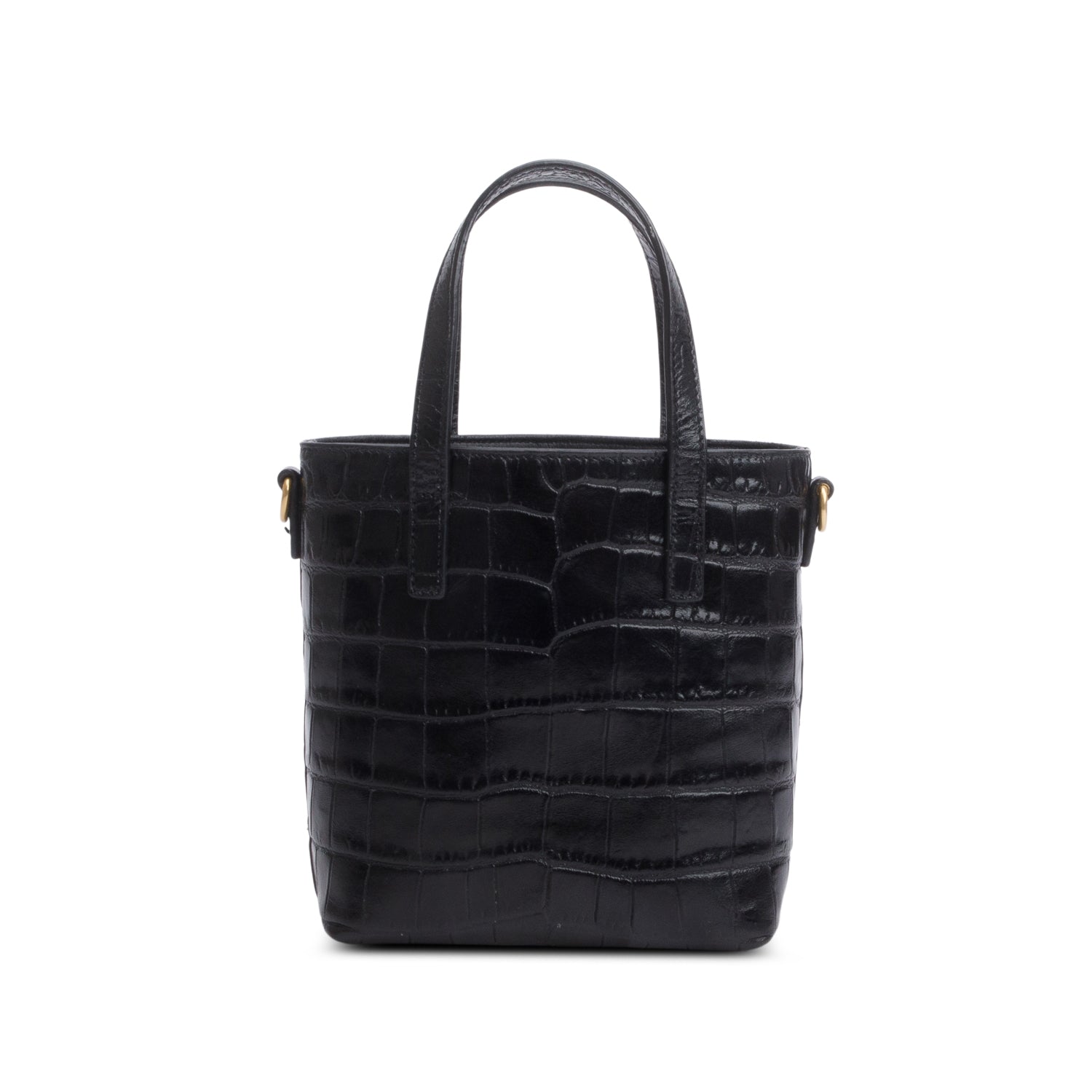 Saint Laurent 2023 Black Croc Embossed Calfskin Mini Toy Shopper Tote w/ Box, Strap & Receipt