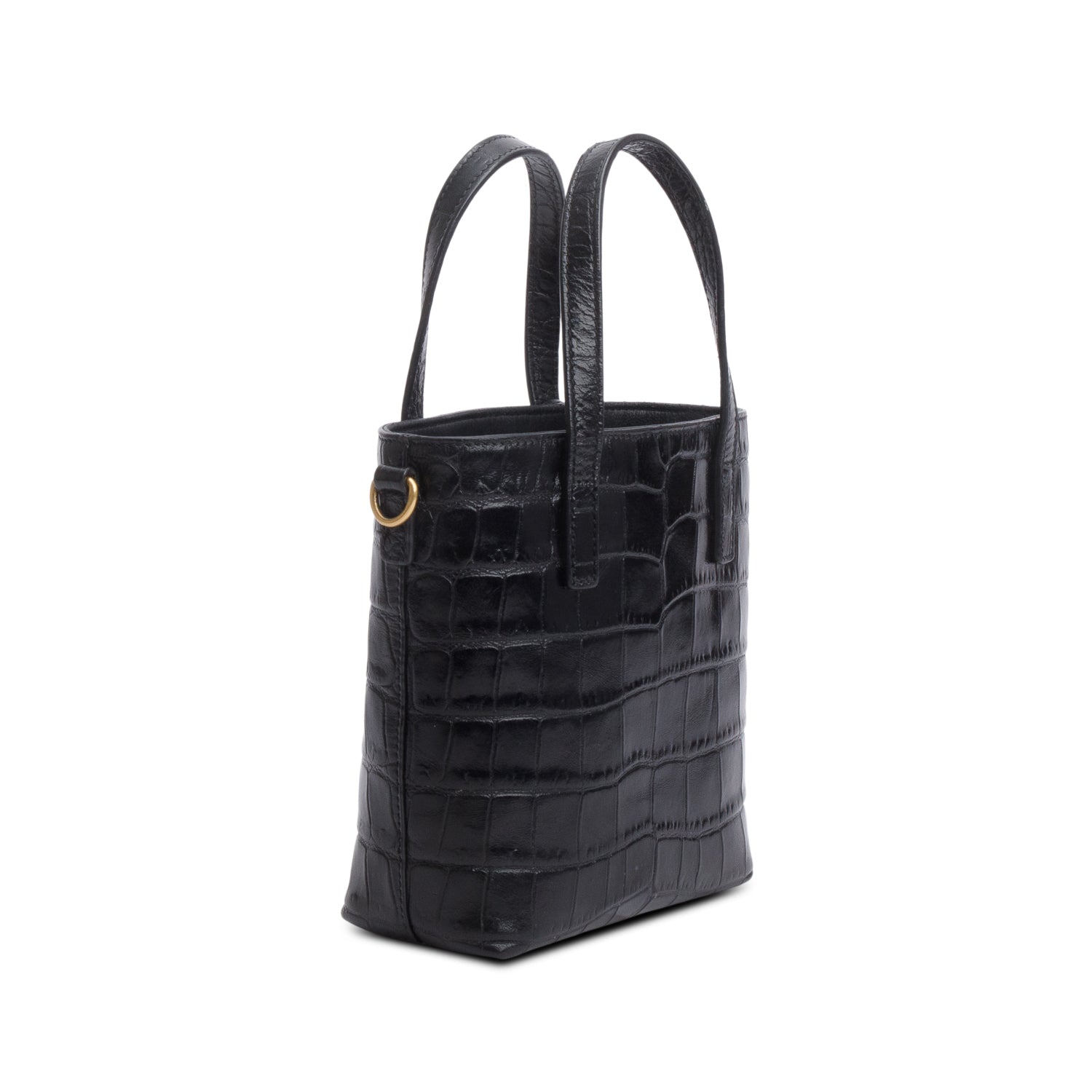 Saint Laurent 2023 Black Croc Embossed Calfskin Mini Toy Shopper Tote w/ Box, Strap & Receipt