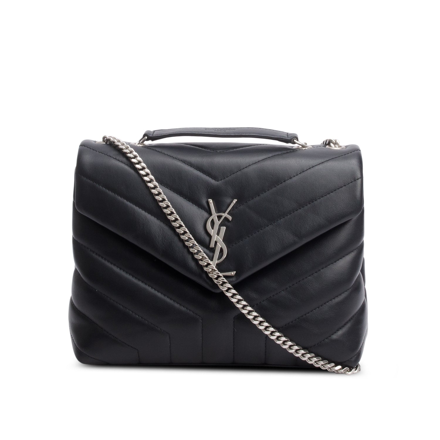 Saint Laurent 2021 Black Y Chevron Leather Small LouLou Shoulder Bag w/ Box & Receipt