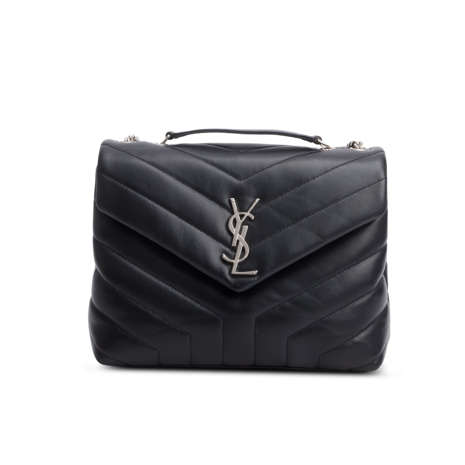 Saint Laurent 2021 Black Y Chevron Leather Small LouLou Shoulder Bag w/ Box & Receipt