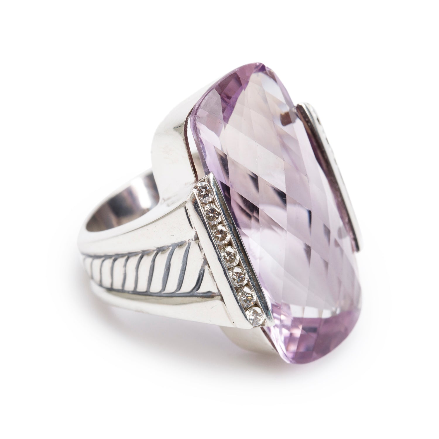 David Yurman Sterling Silver Amethyst & Diamond Deco Cocktail Ring, Size 6