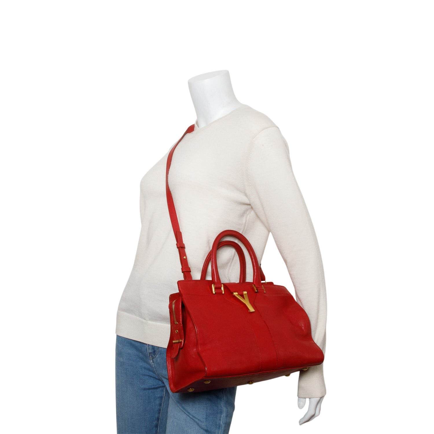 Saint Laurent Red Calfskin Small Classic Y Cabas w/ Strap