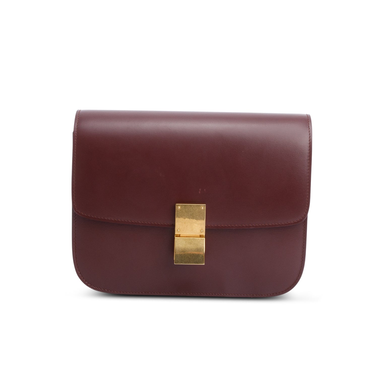 Celine Burgundy Calfskin Medium Classic Box Flap Bag w/ Strap