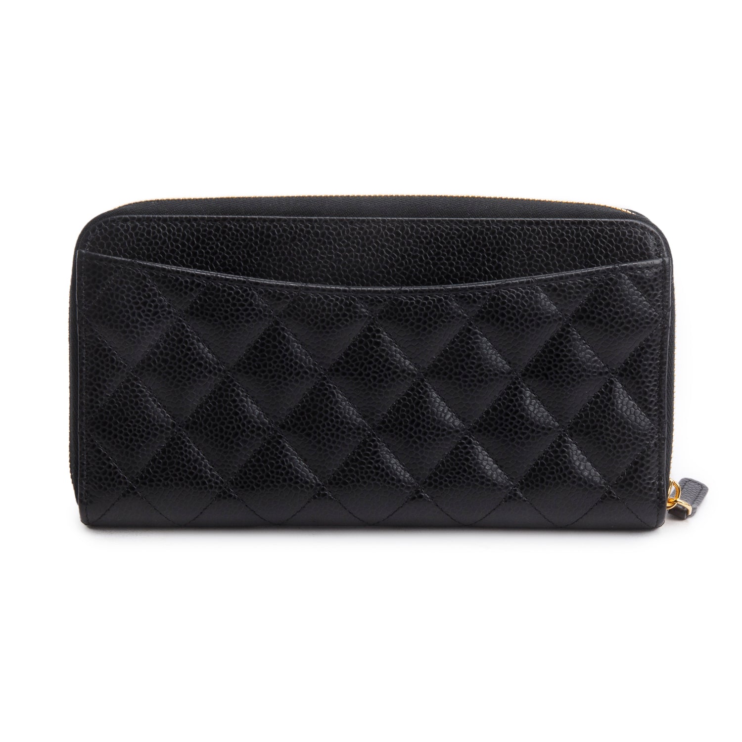 Chanel Black Caviar Quilted Leather Large Gusset Zip Around Wallet
