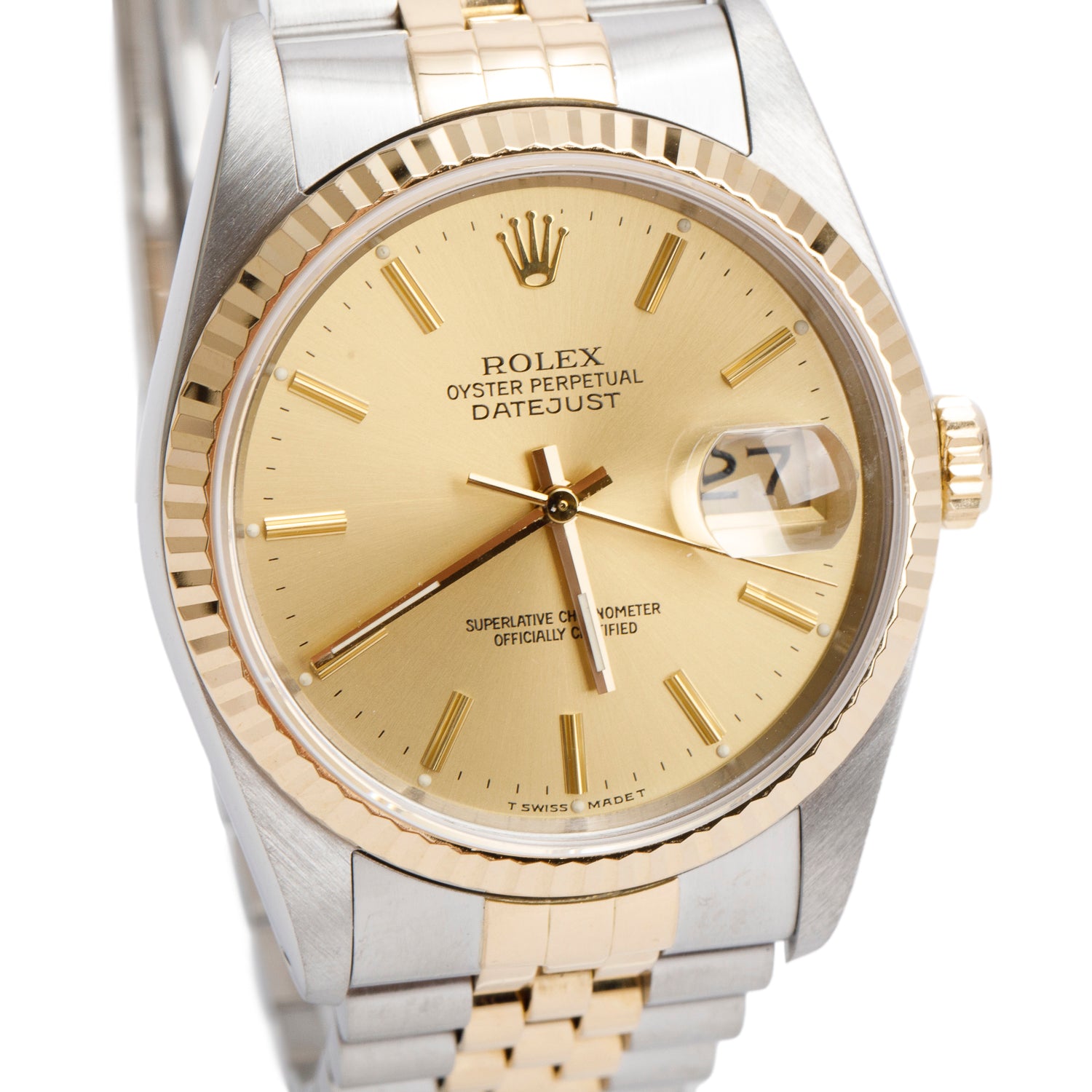 Rolex Stainless Steel & 18k Yellow Gold Datejust 36 MM Automatic Watch Gold Dial 16233 w/ Box
