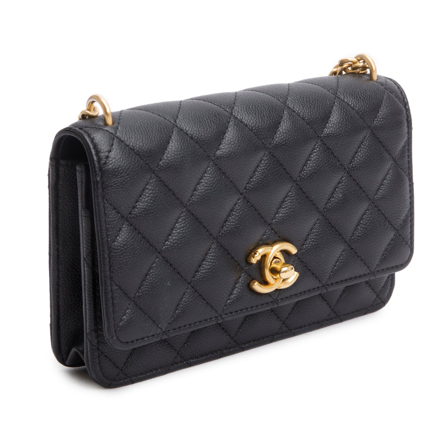 Chanel 2024 Black Quilted Caviar Leather Sweetheart CC Wallet on Chain w/ Box & Receipt
