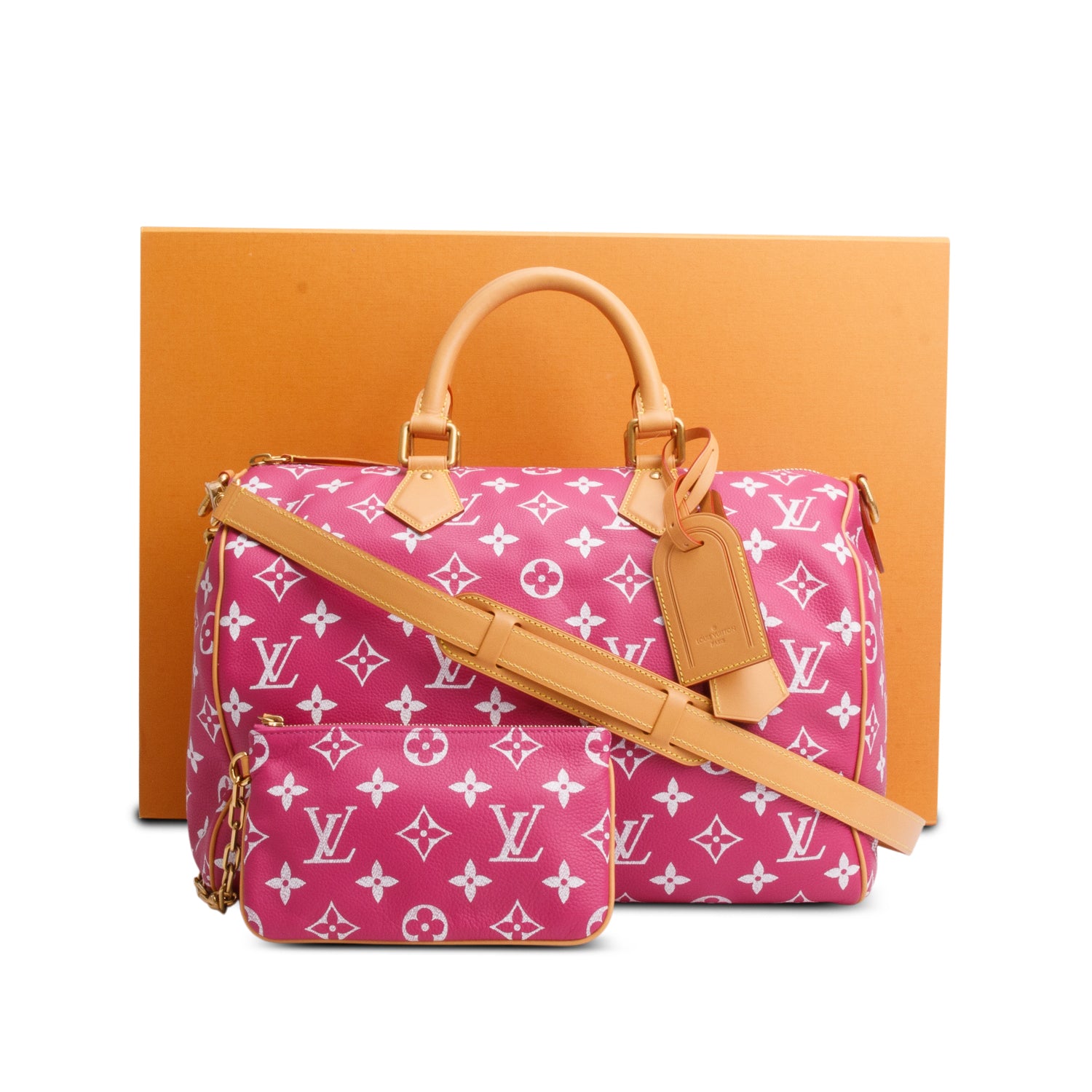 Louis Vuitton Pink Monogram Calf Leather Speedy P9 Bandouliere 40 w/ Box, Strap & Pouch