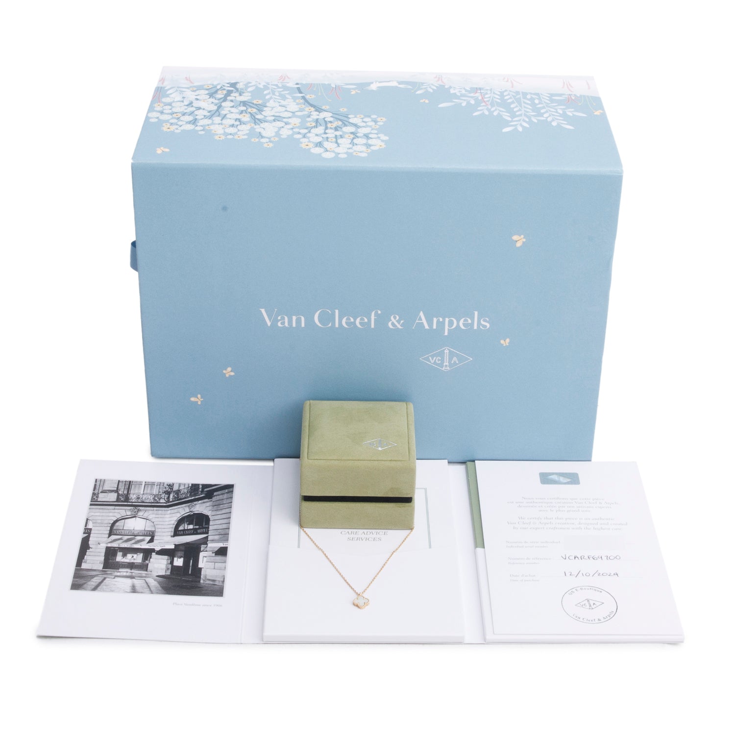 Van Cleef & Arpels 2024 18k Yellow Gold Sweet Alhambra Mother of Pearl Pendant Necklace w/ Box & Certificate