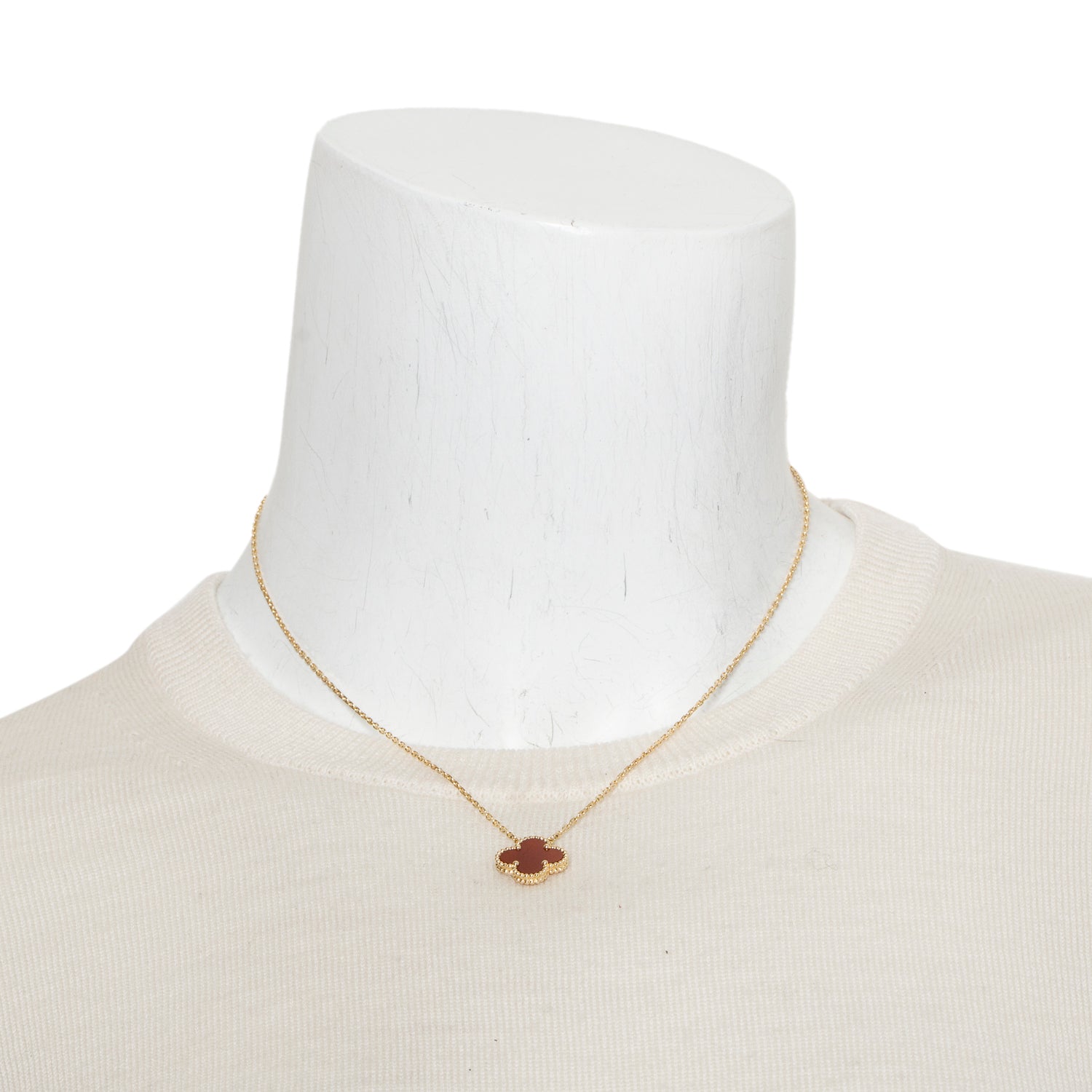 Van Cleef & Arpels 2022 18k Yellow Gold Vintage Alhambra Carnelian Pendant Necklace w/ Receipt & Certificate