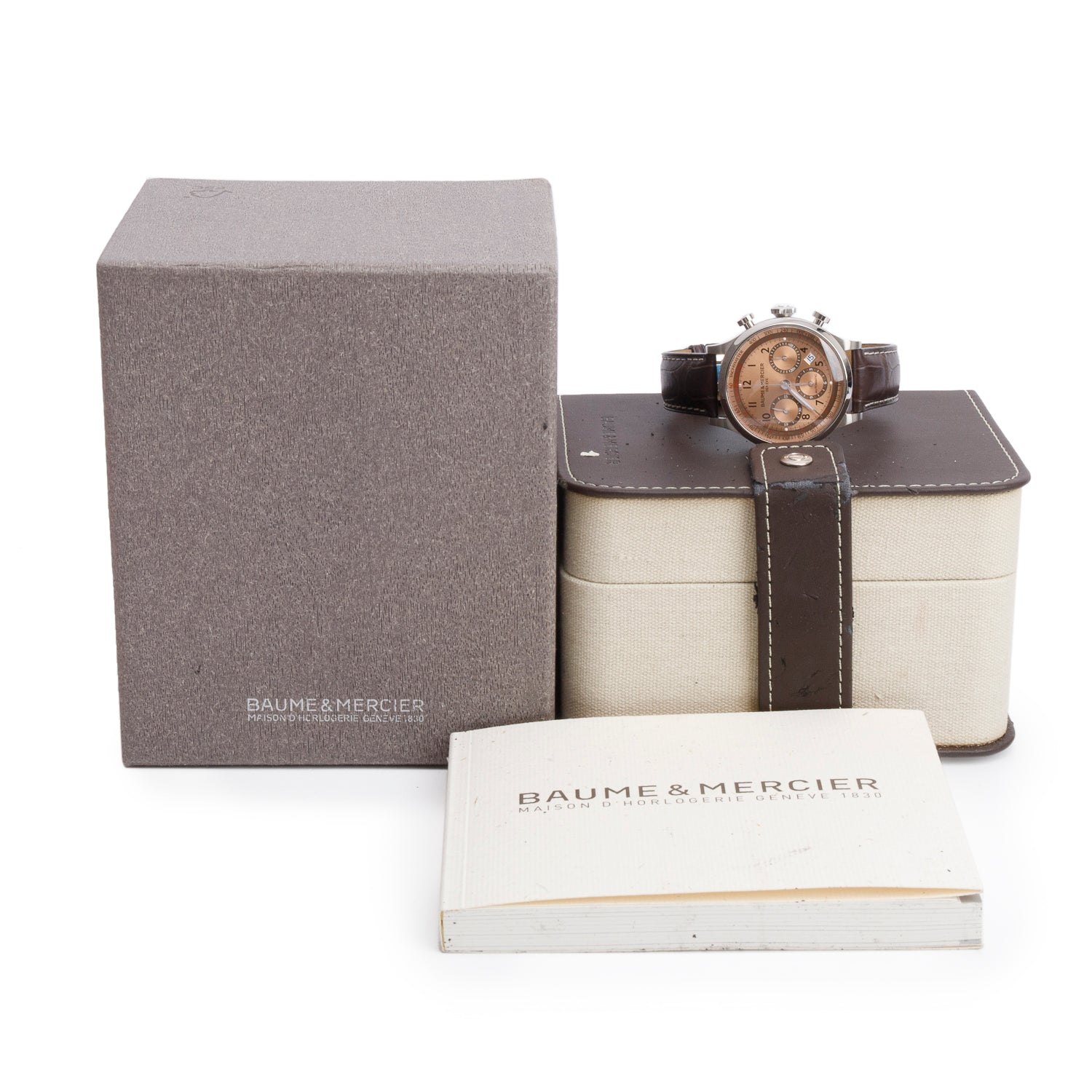 Baume & Mercier Stainless Steel Capeland 42 MM Automatic Chronograph Watch Brown Dial M0A10045w/ Box