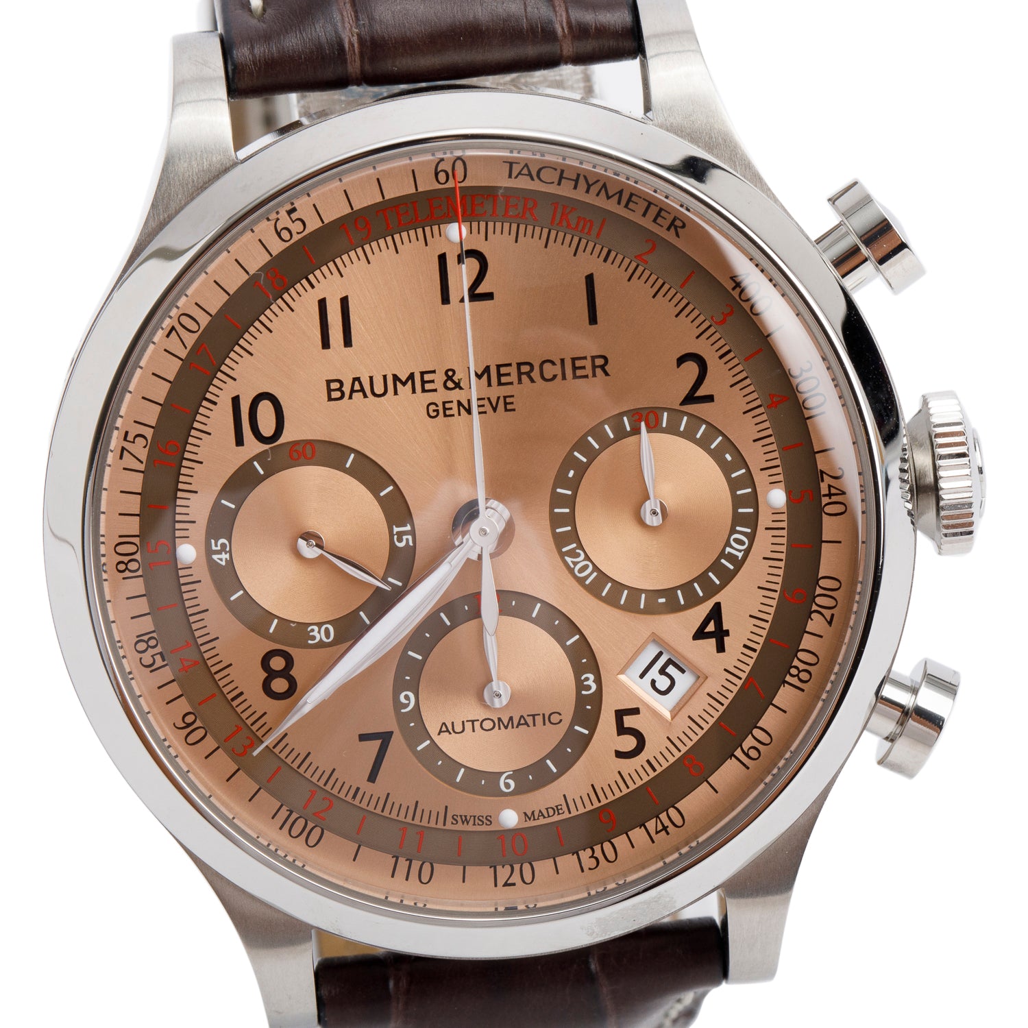 Baume & Mercier Stainless Steel Capeland 42 MM Automatic Chronograph Watch Brown Dial M0A10045w/ Box