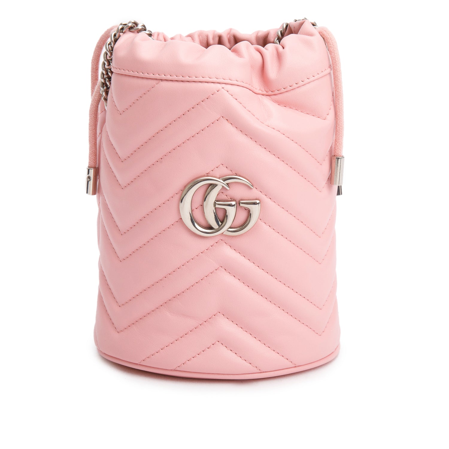 Gucci Pink Calfskin Matelasse Mini GG Marmont 2.0 Bucket Bag