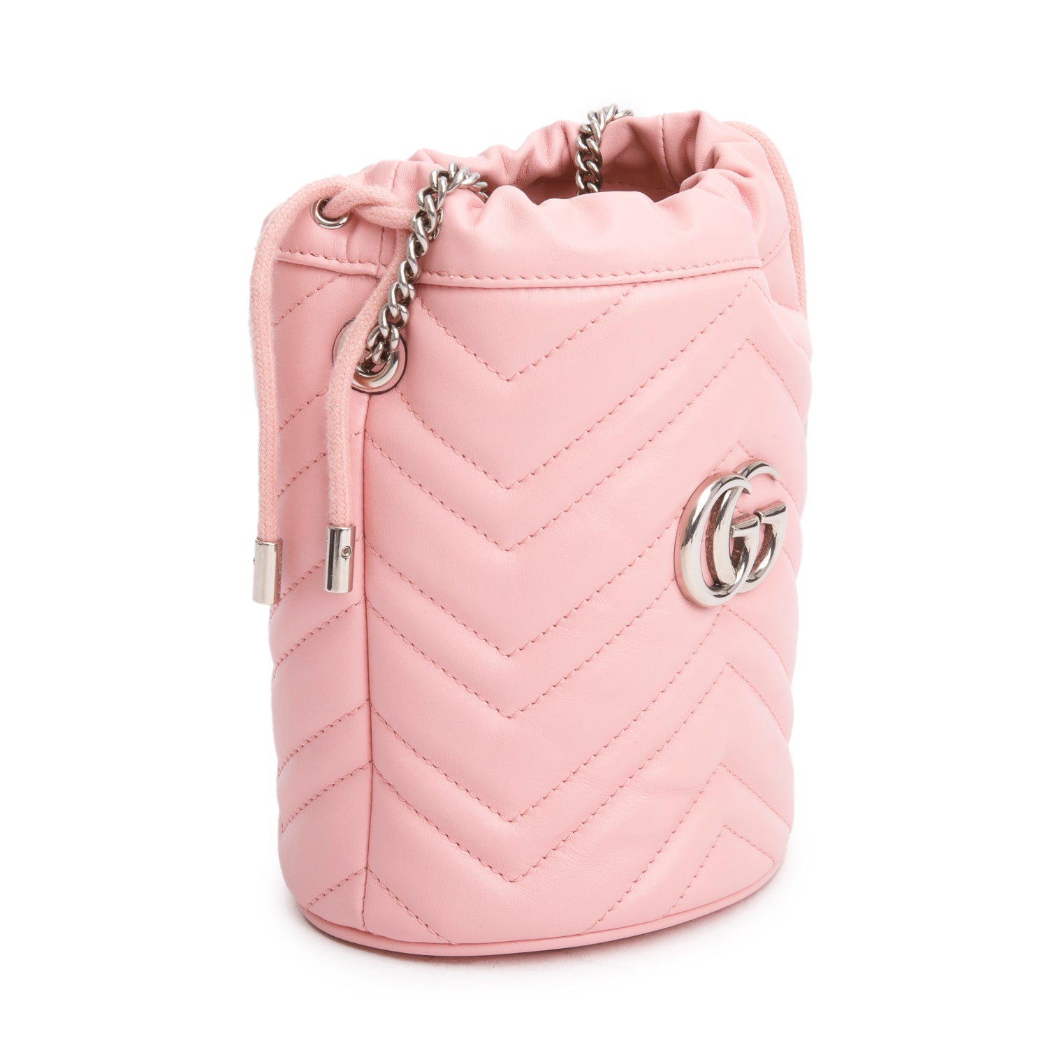 Gucci Pink Calfskin Matelasse Mini GG Marmont 2.0 Bucket Bag