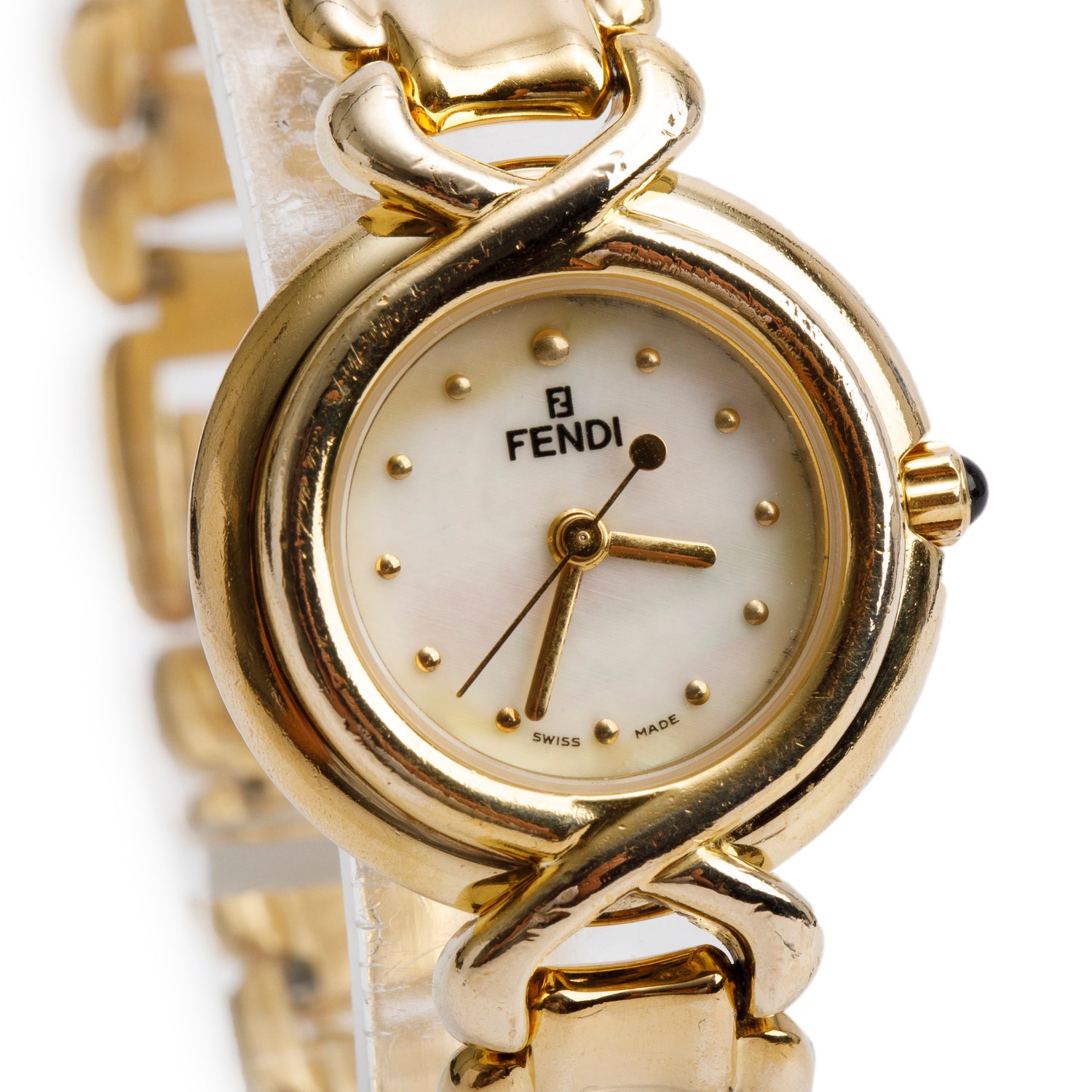 Fendi Vintage Gold-Plated Stainless Steel 700L Series 25 MM Quartz Watch Mother of Pearl Dial