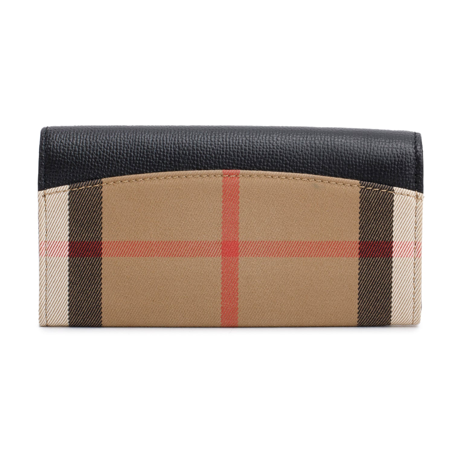 Burberry Check Canvas Black Leather Trim Porter Continental Flap Wallet