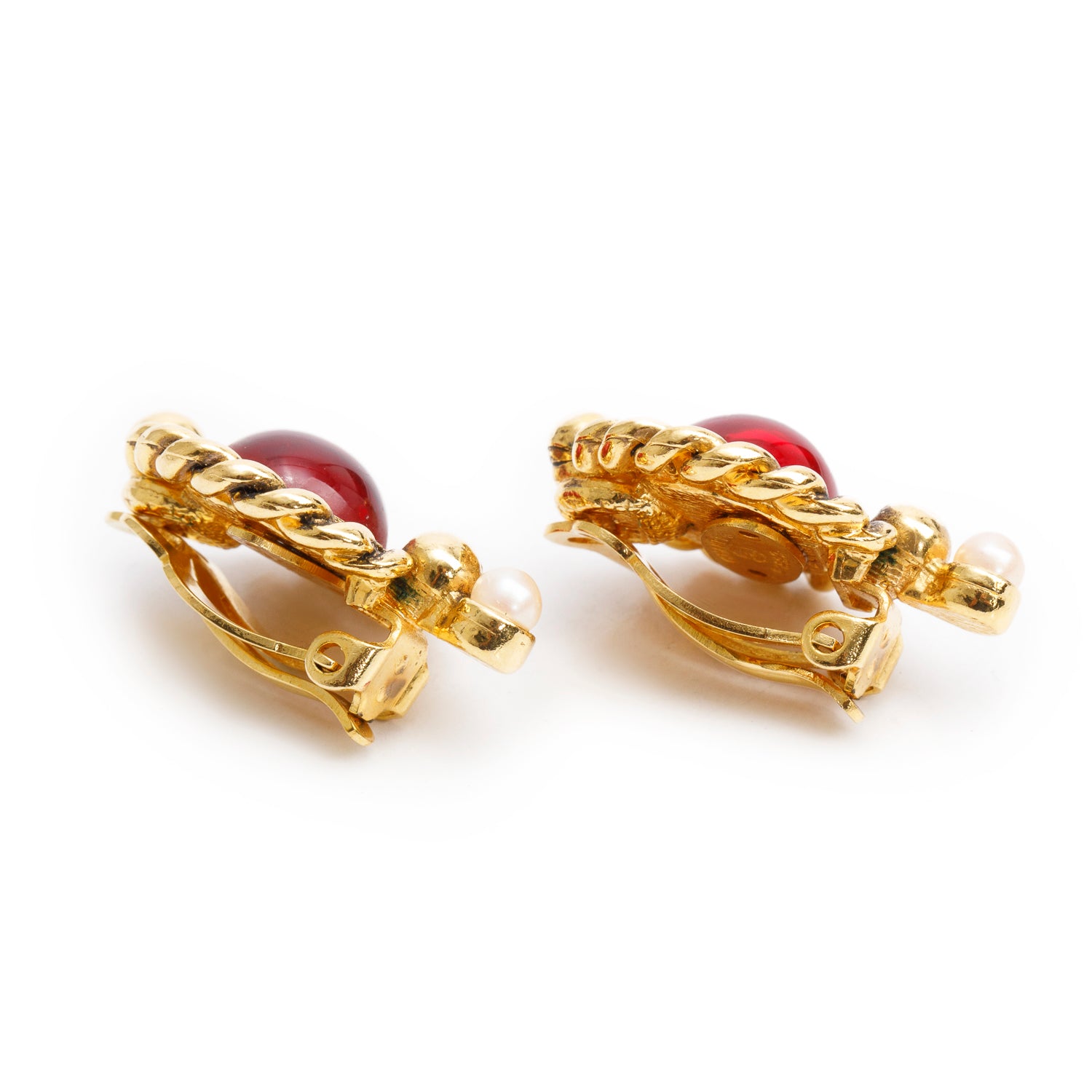 Chanel Vintage Gold Plated Gripoix Faux Pearl Clip-On Earrings