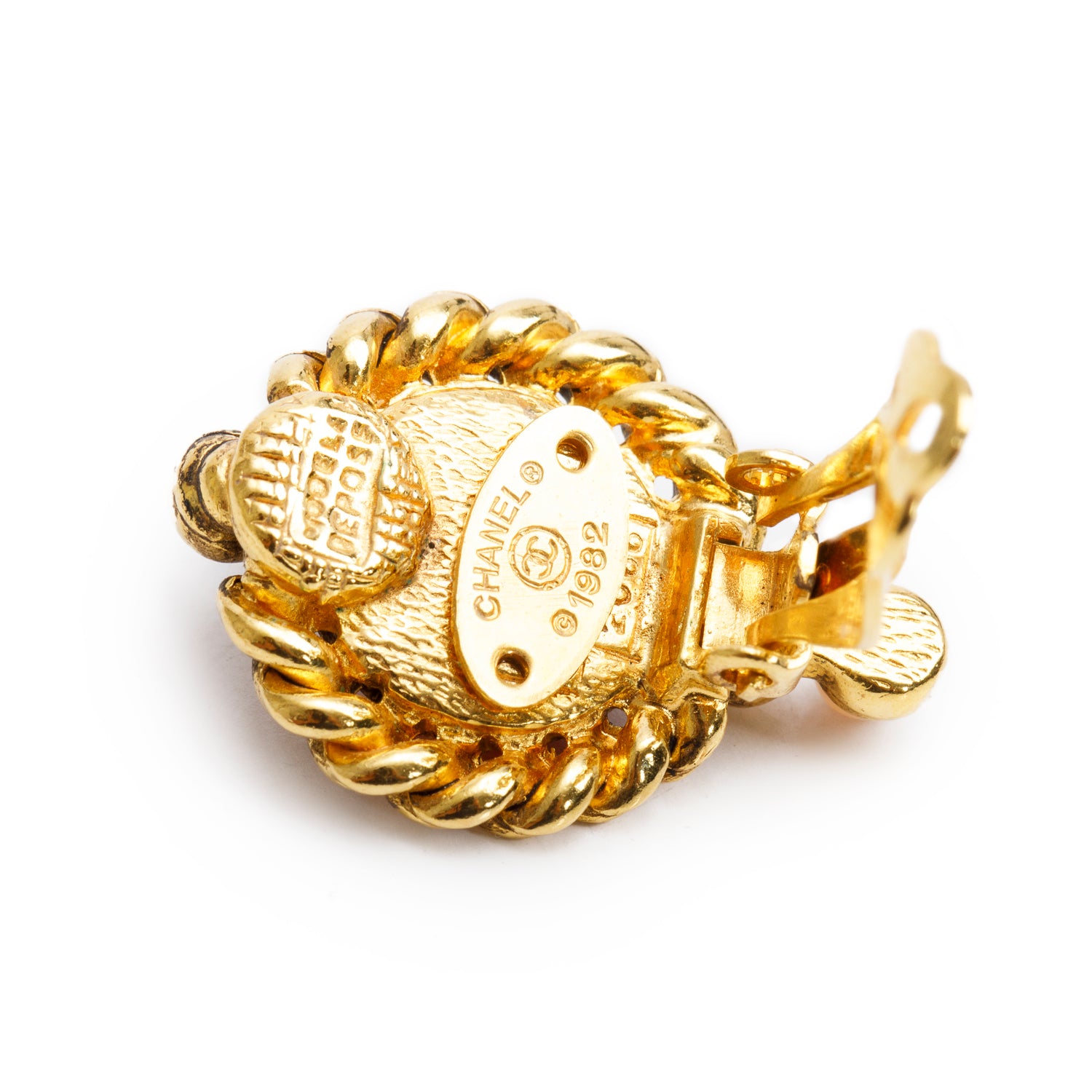 Chanel Vintage Gold Plated Gripoix Faux Pearl Clip-On Earrings