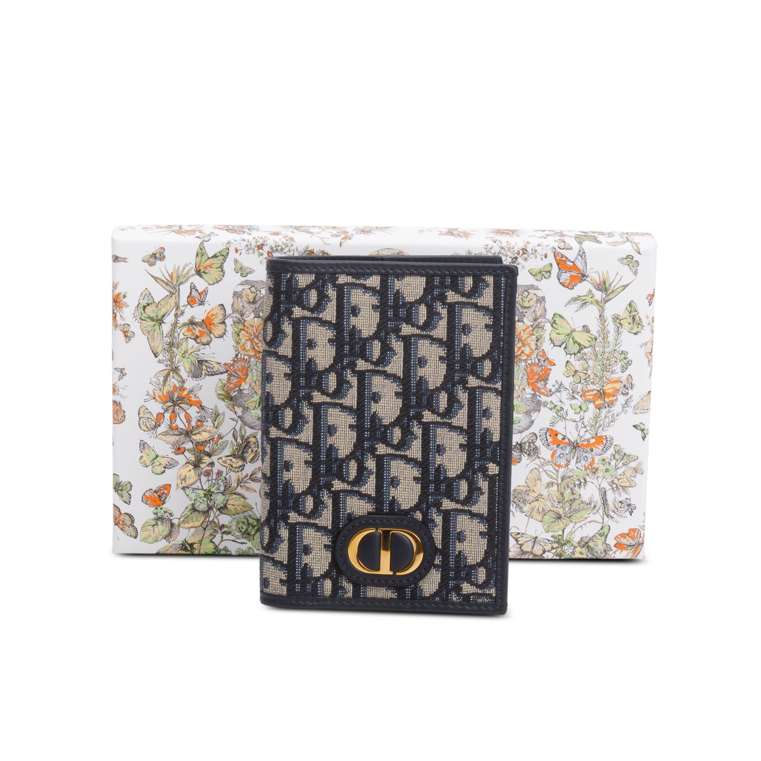Christian 2024 Dior Navy Oblique Jacquard 30 Montaigne Passport Holder w/ Box