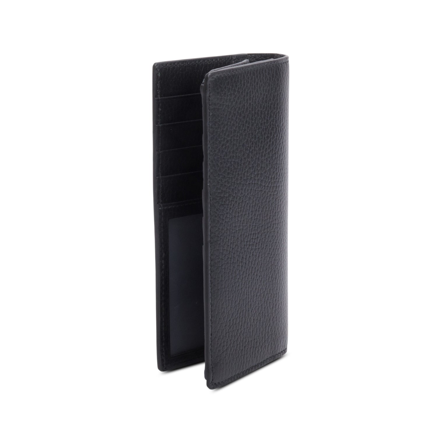 Gucci Black Grained Leather Interlocking GG Long Wallet W/ Box