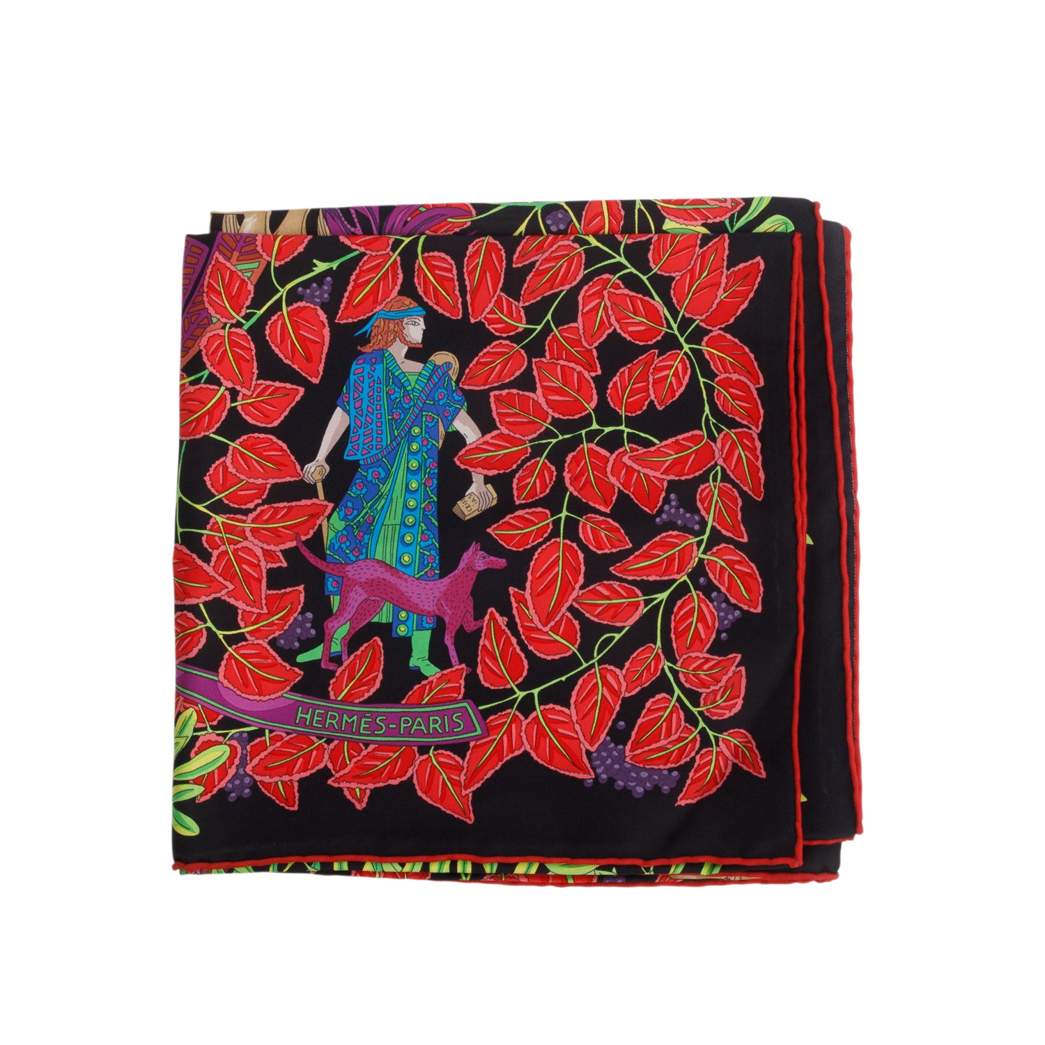 Hermes Black/Multicolor 'La Promenade de Platon' Silk Scarf 90