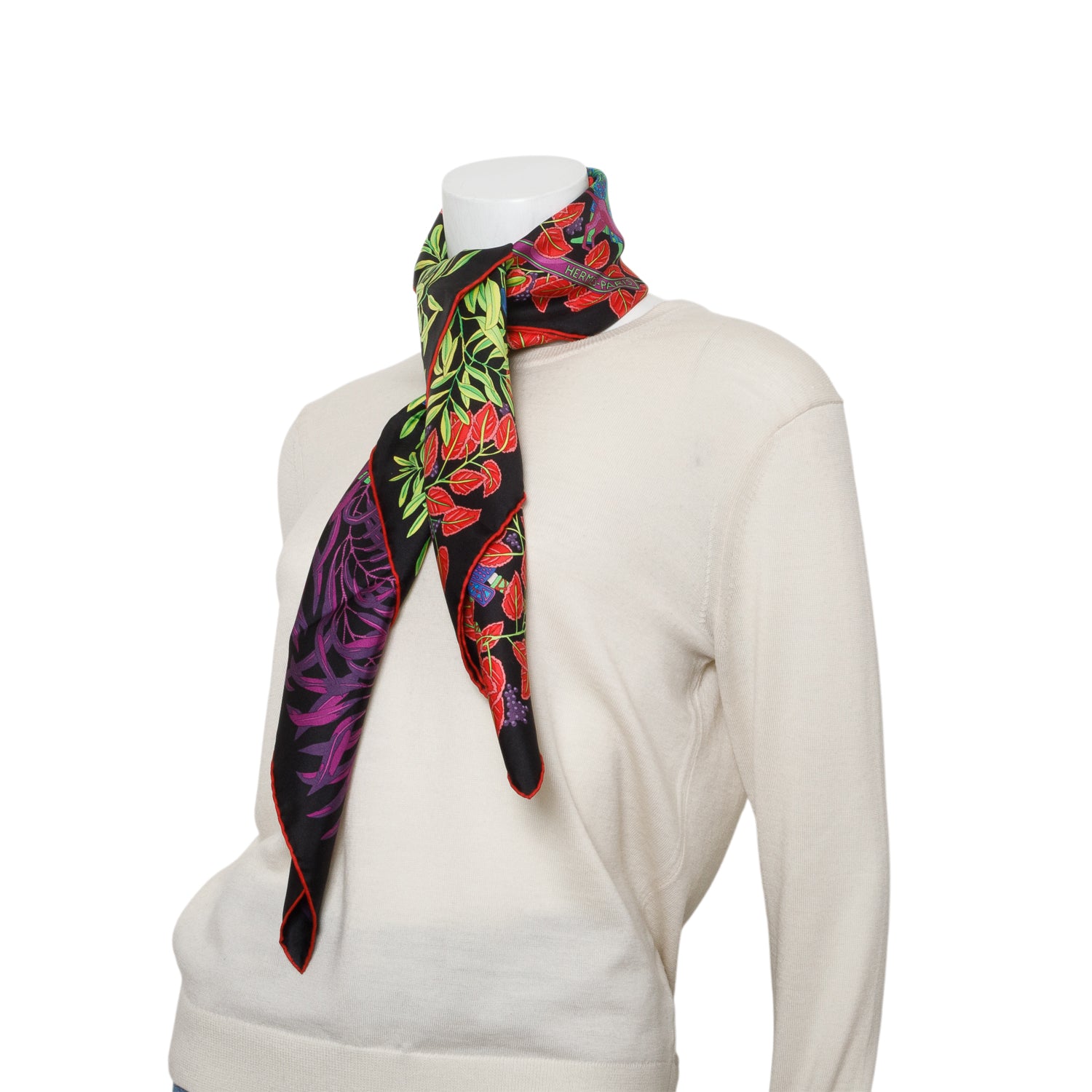 Hermes Black/Multicolor 'La Promenade de Platon' Silk Scarf 90