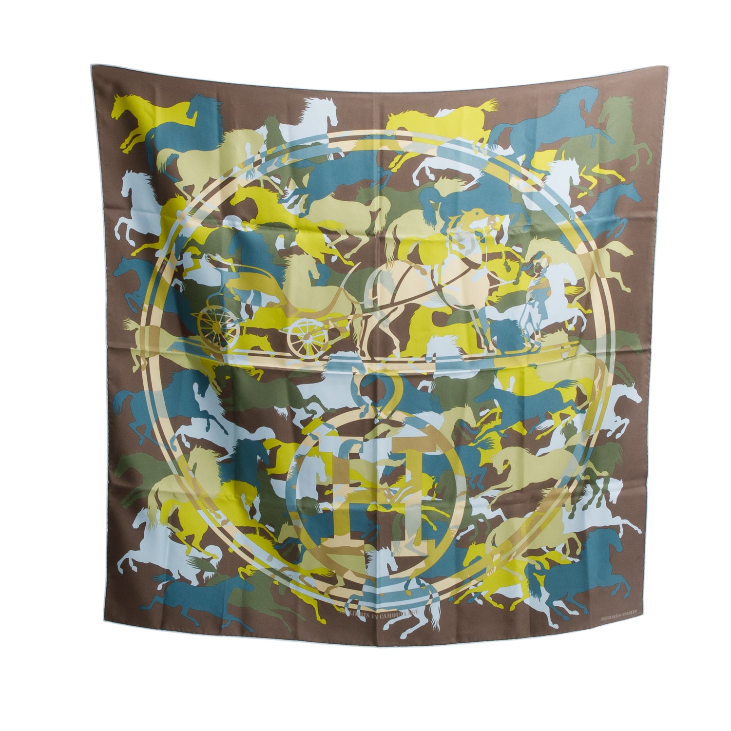 Hermes Multicolor 'Ex Libris en Camouflage' Silk Scarf 90