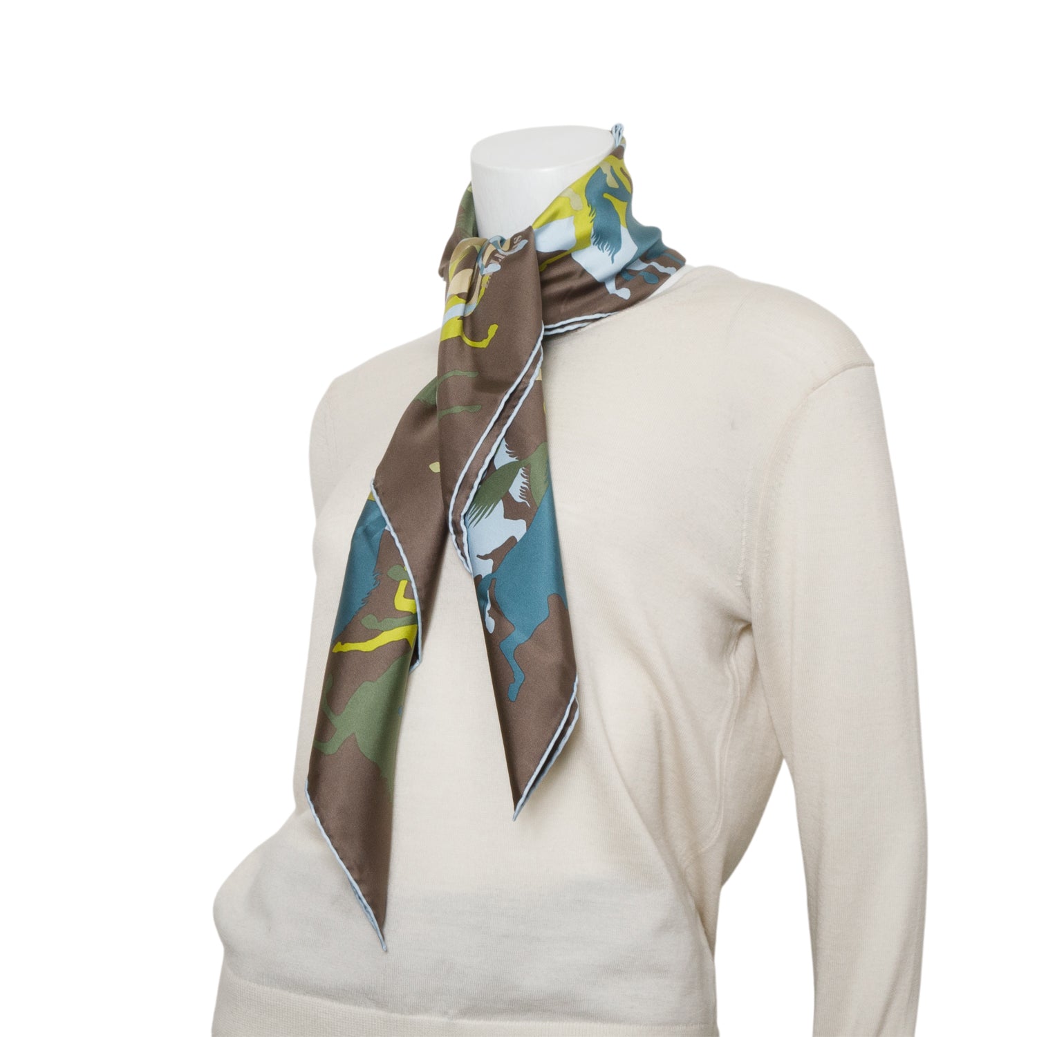 Hermes Multicolor 'Ex Libris en Camouflage' Silk Scarf 90