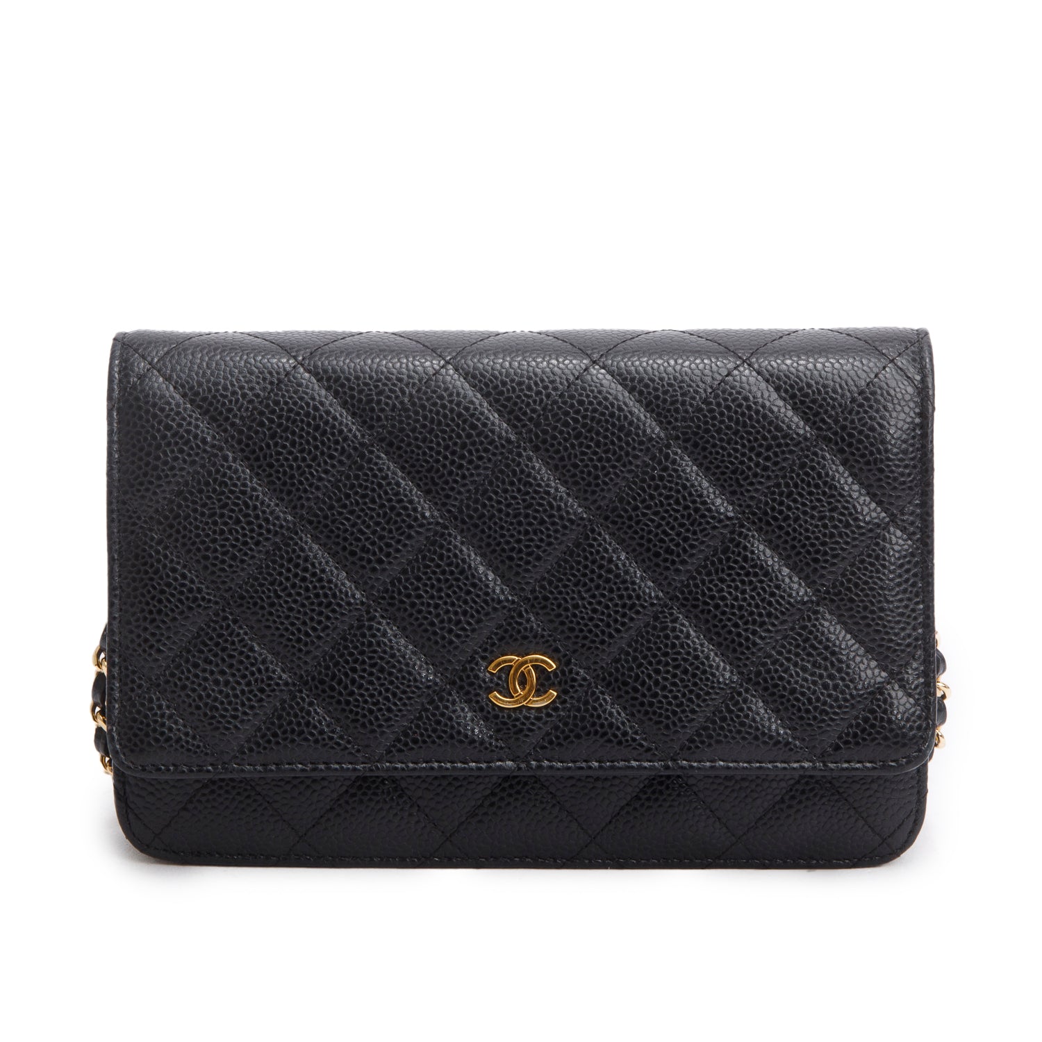 Chanel Black Quilted Caviar Leather Classic Wallet on Chain w/ Box, Receipt & Athenticity Card
