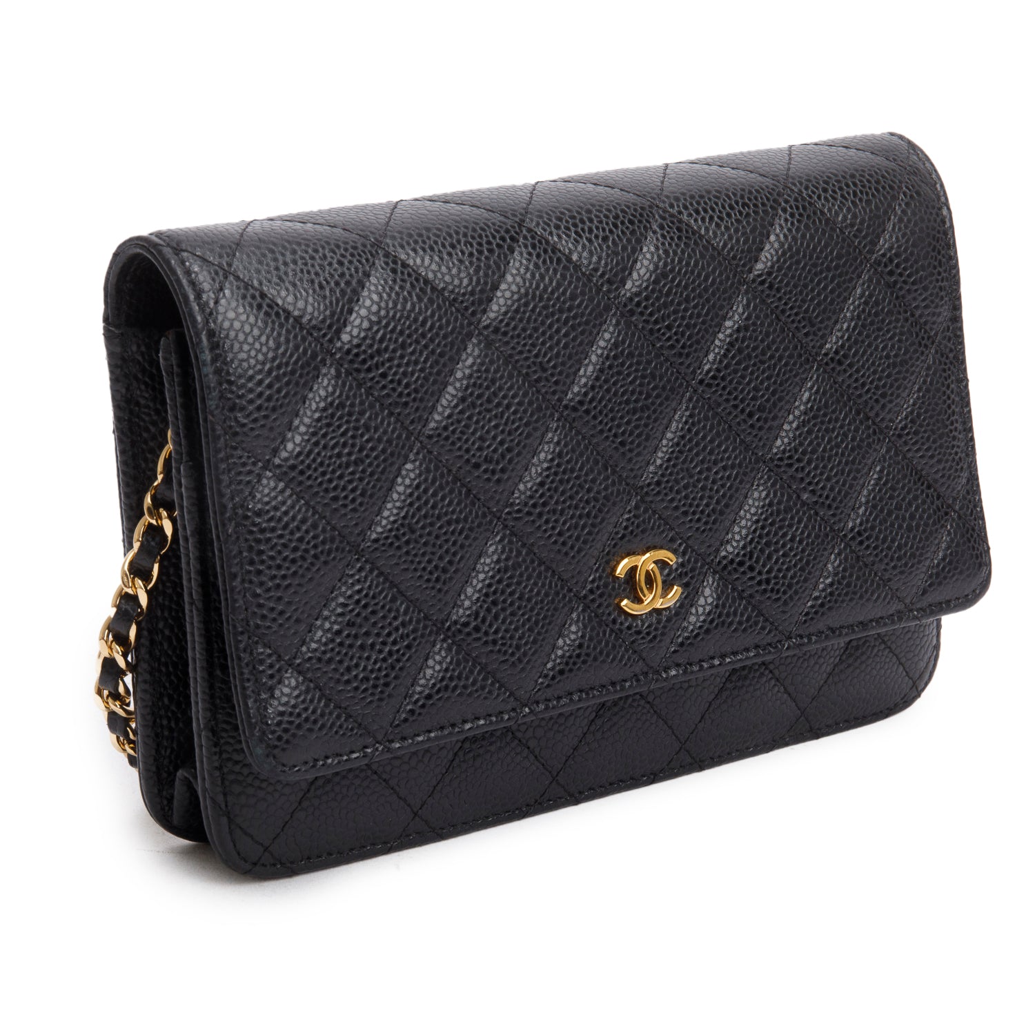 Chanel Black Quilted Caviar Leather Classic Wallet on Chain w/ Box, Receipt & Athenticity Card