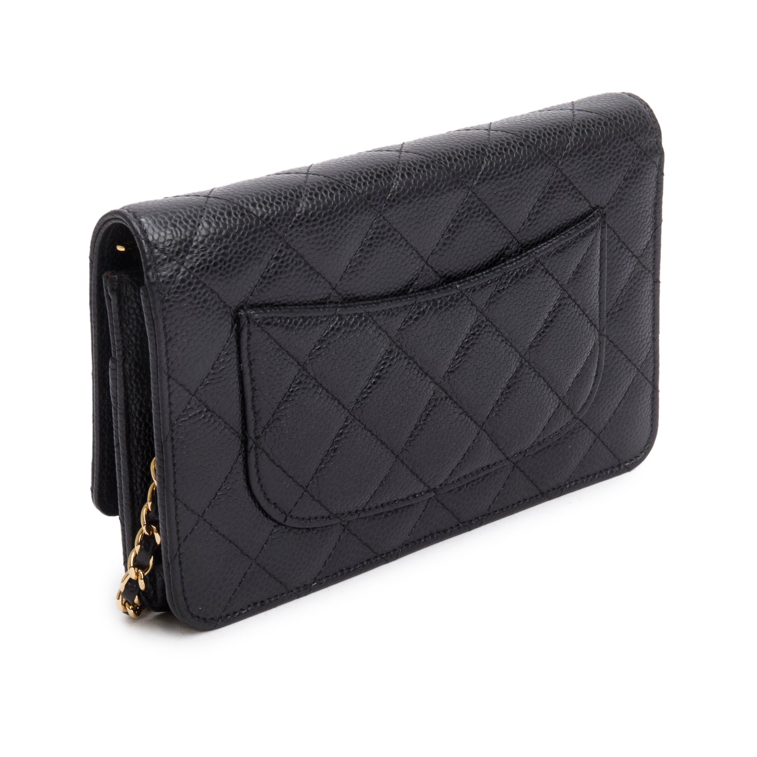 Chanel Black Quilted Caviar Leather Classic Wallet on Chain w/ Box, Receipt & Athenticity Card