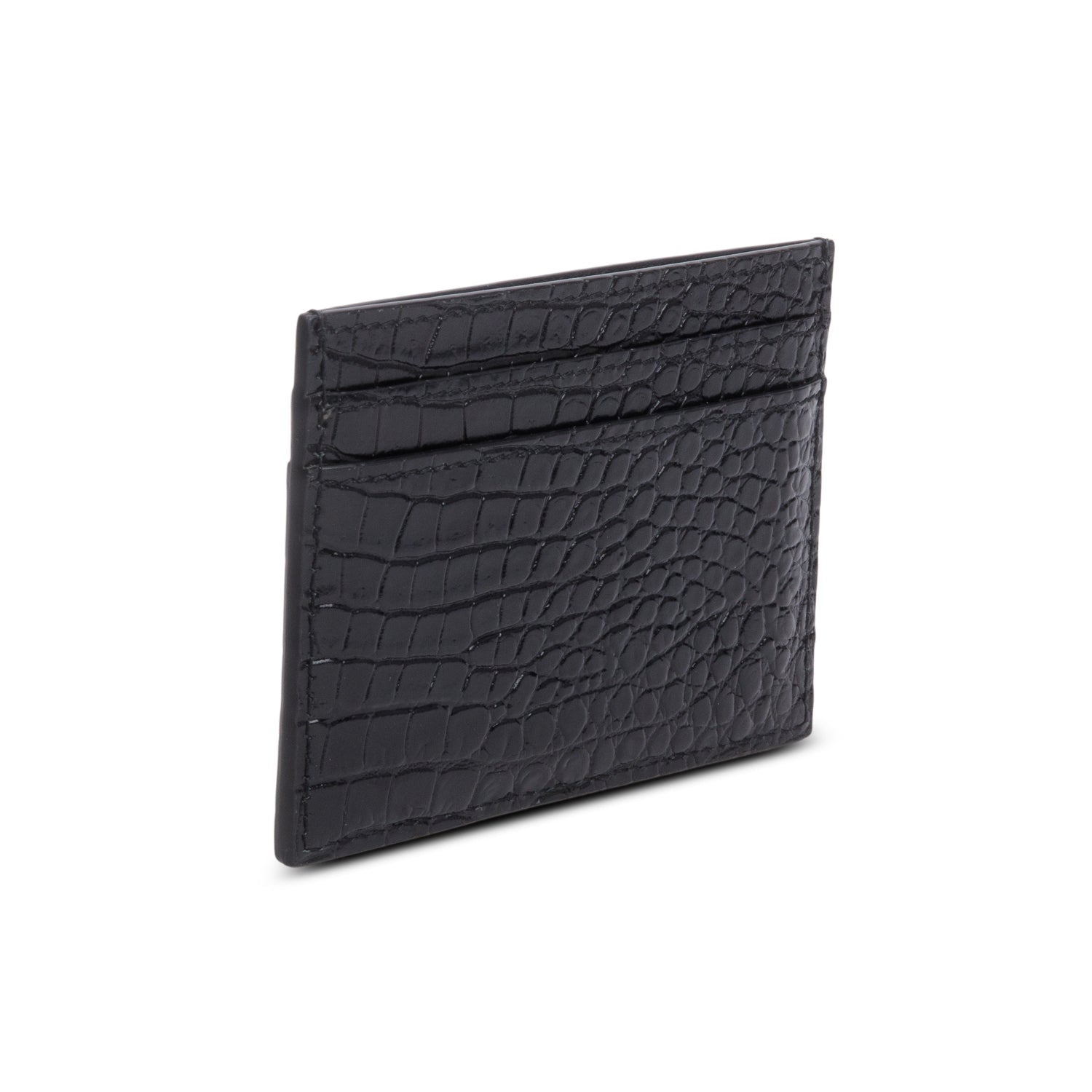 Saint Laurent Crocodile Embossed Leather Cassandre Card Holder w/ Box