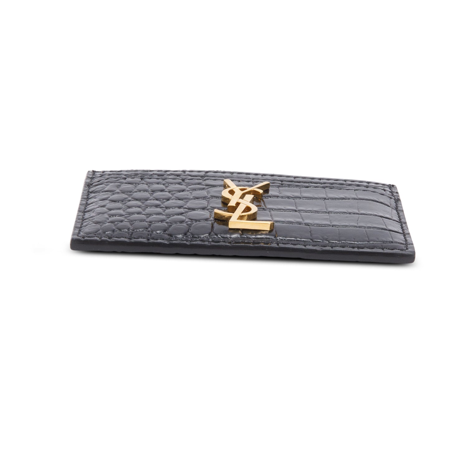 Saint Laurent Crocodile Embossed Leather Cassandre Card Holder w/ Box