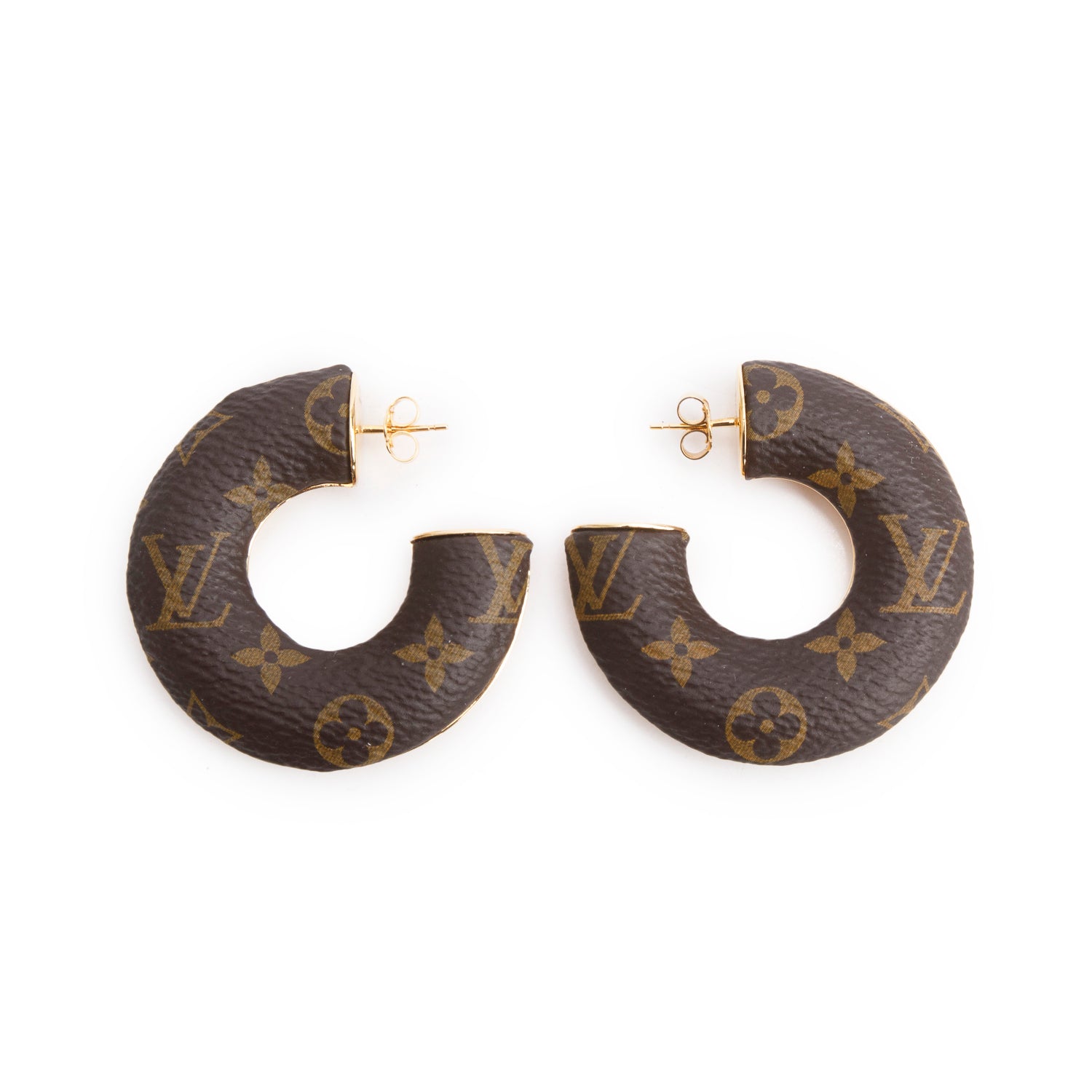 Louis Vuitton Monogram Canvas Gold Tone Wild V Hoop Earrings