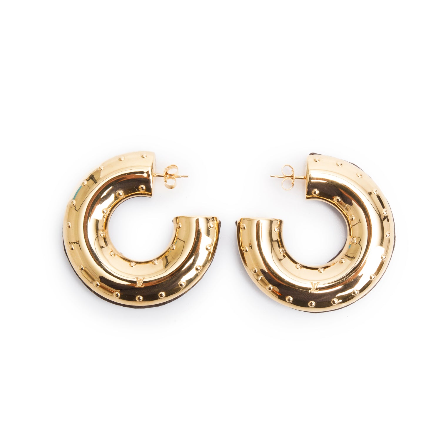 Louis Vuitton Monogram Canvas Gold Tone Wild V Hoop Earrings
