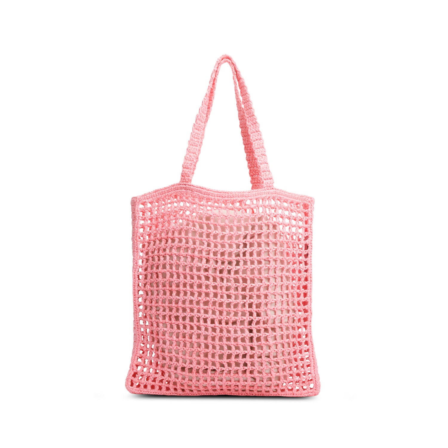 Prada Pink Raffia Crochet Logo Embroidered Tote Bag