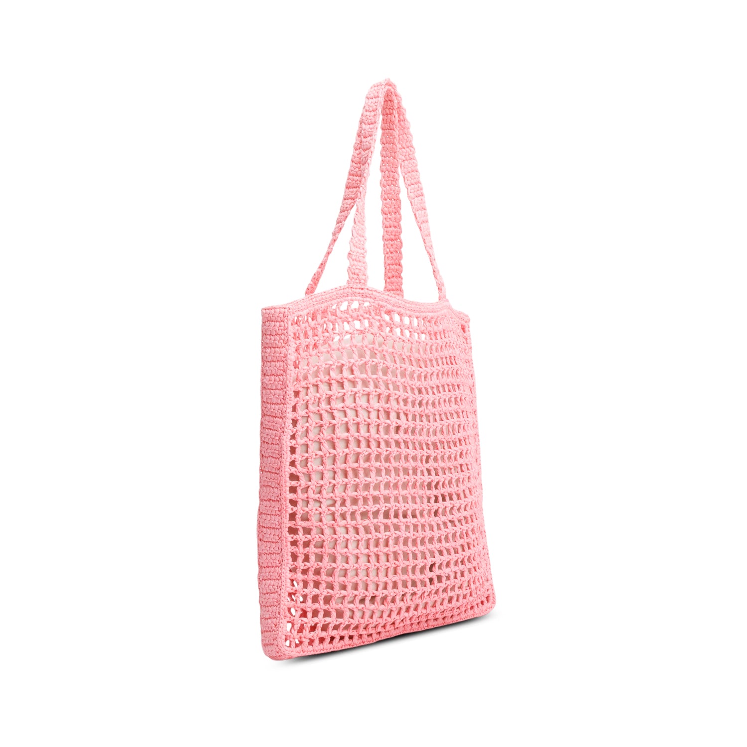Prada Pink Raffia Crochet Logo Embroidered Tote Bag