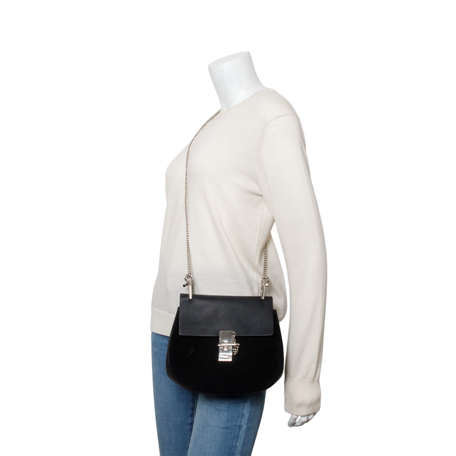 Chloe Black Grained Lambskin Medium Drew Shoulder Bag